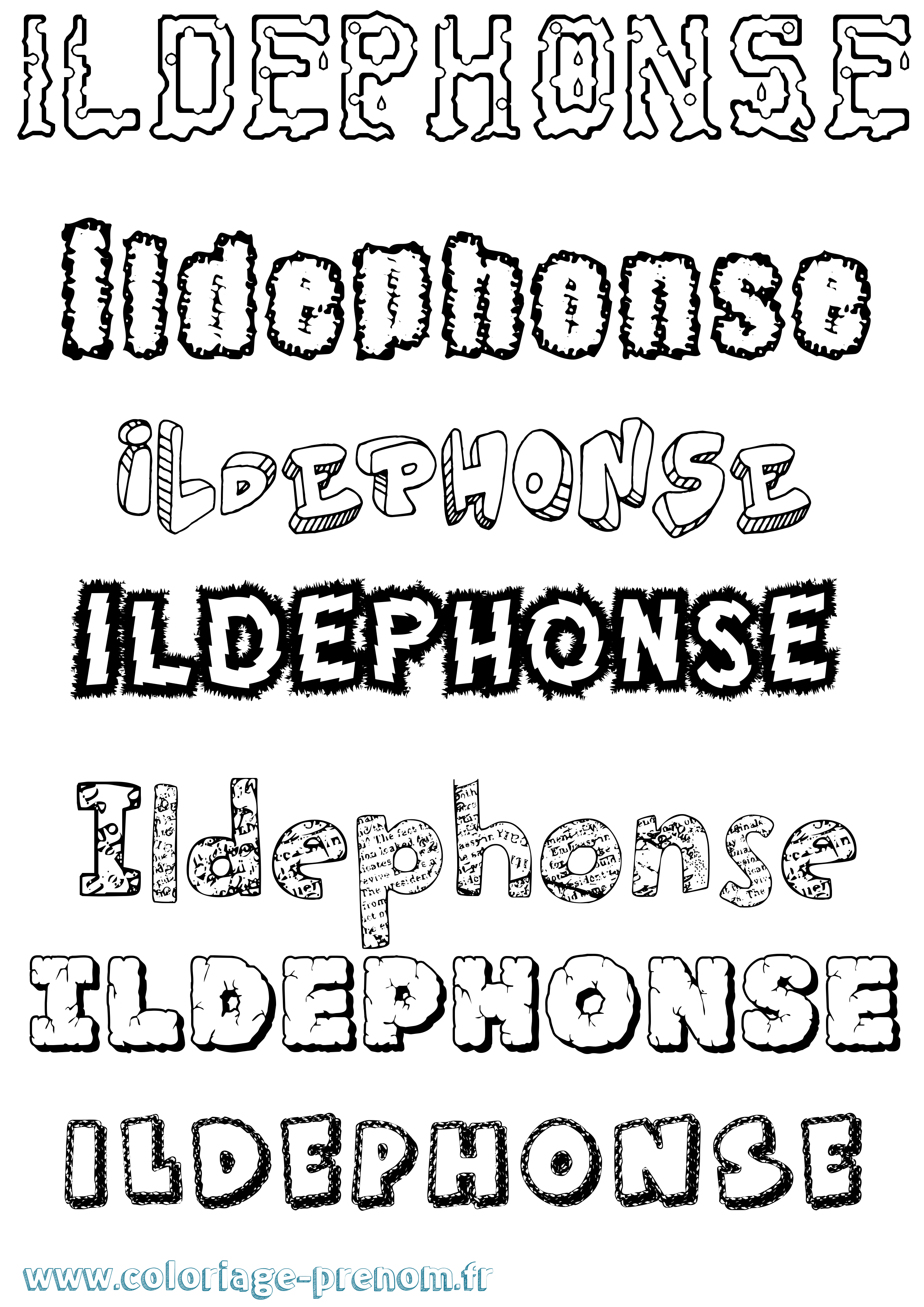 Coloriage Ildephonse Destructuré Coloriage prénom Ildephonse Destructuré