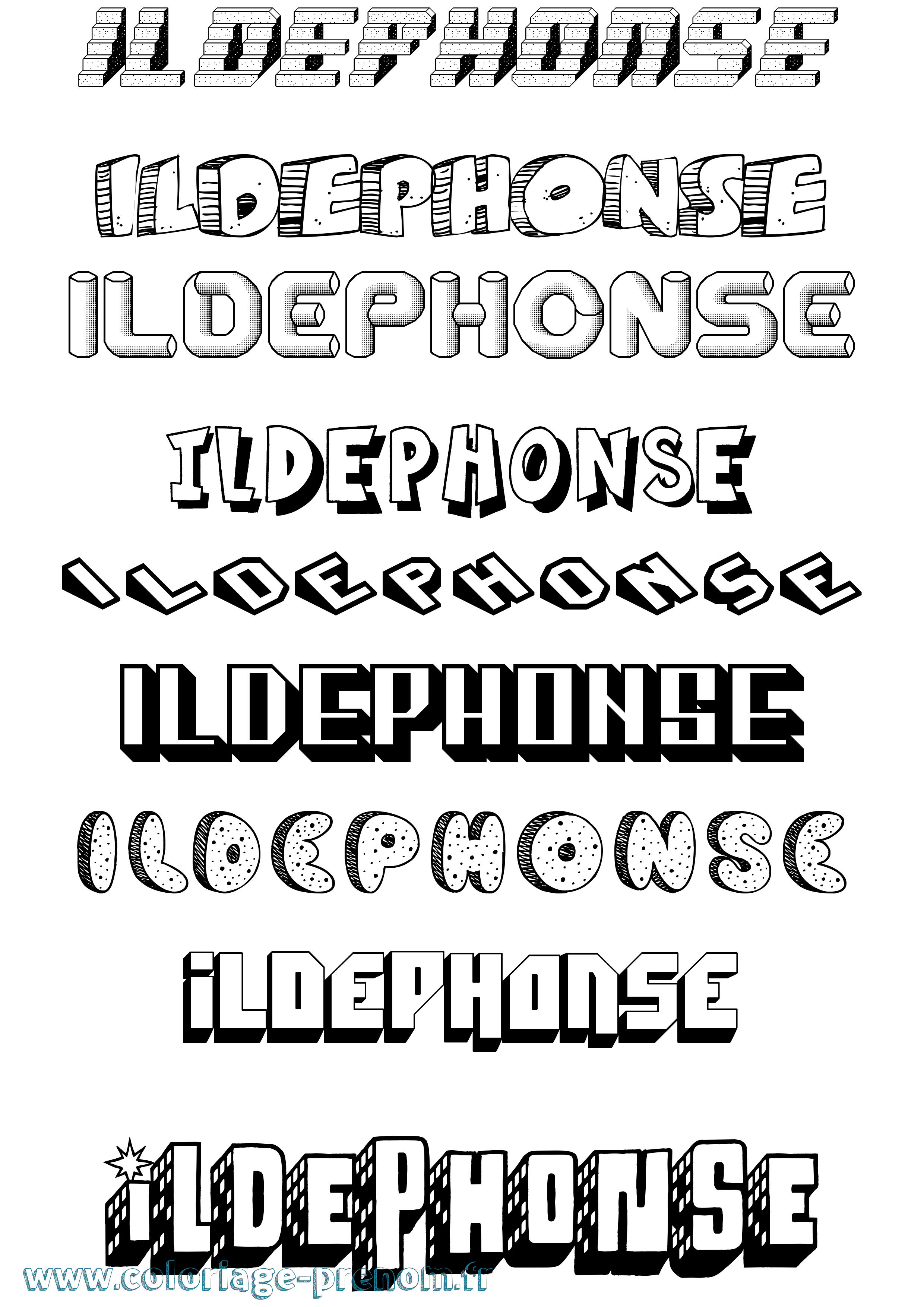 Coloriage Ildephonse Effet 3D Coloriage prénom Ildephonse Effet 3D