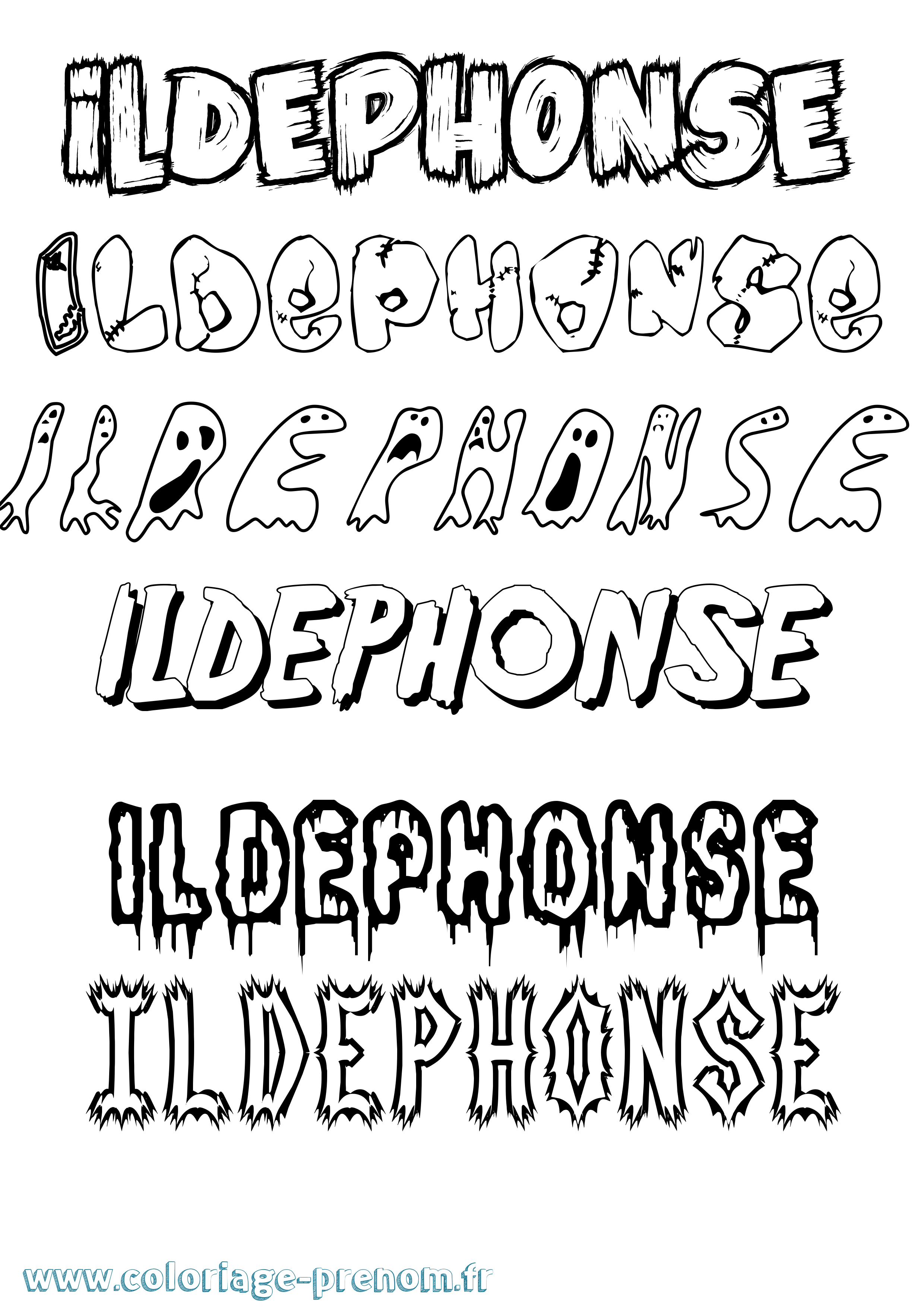Coloriage Ildephonse Frisson Coloriage prénom Ildephonse Frisson