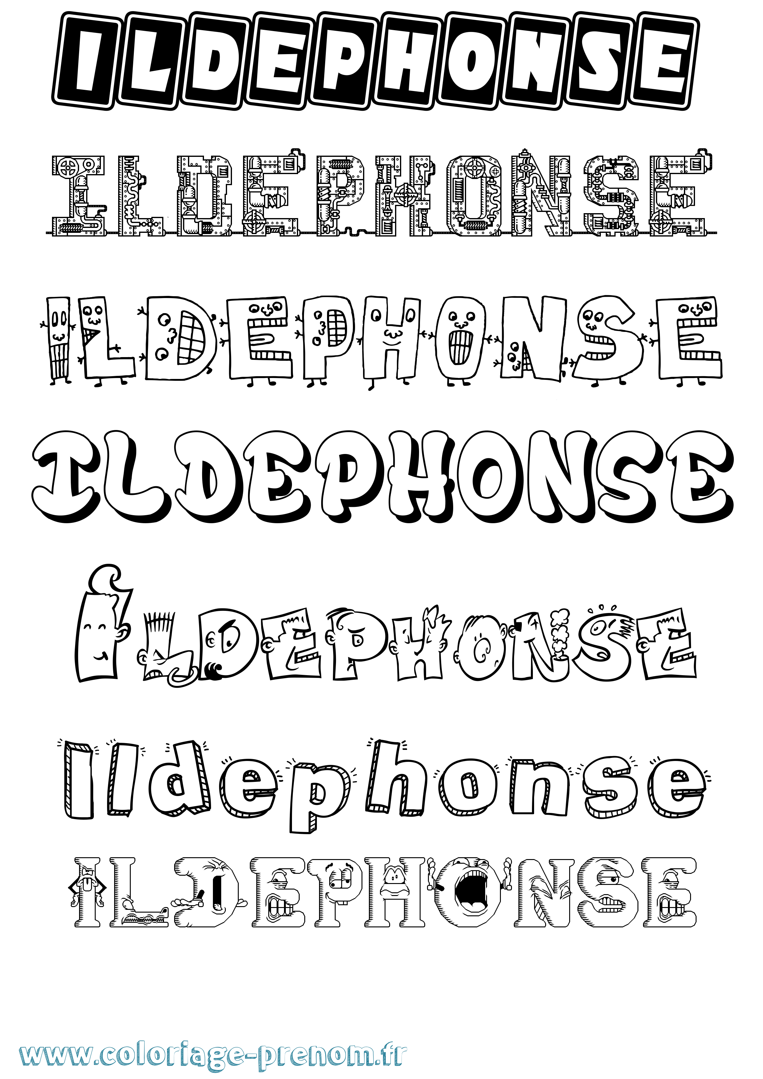 Coloriage Ildephonse Fun Coloriage prénom Ildephonse Fun