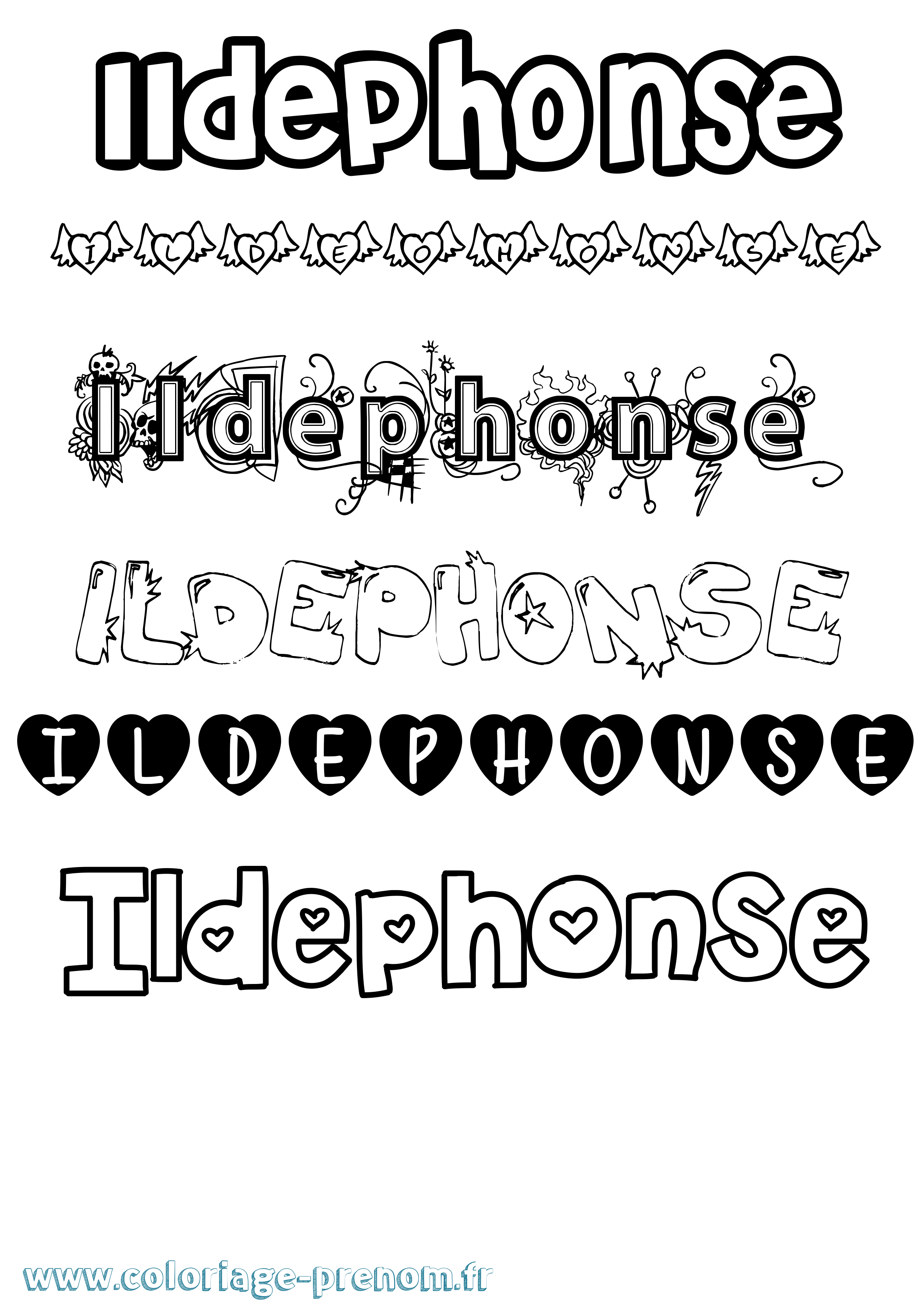 Coloriage Ildephonse Girly Coloriage prénom Ildephonse Girly