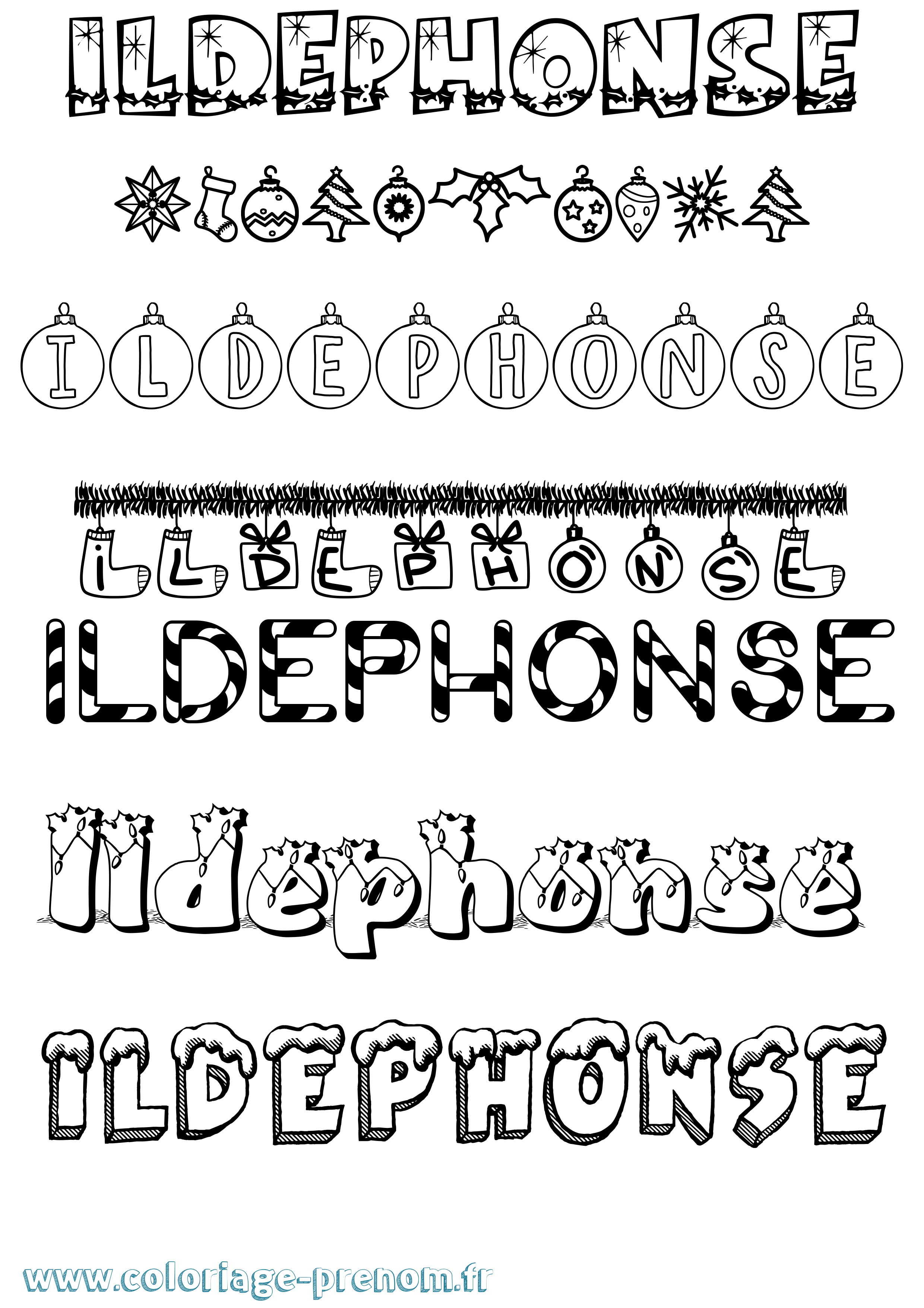 Coloriage Ildephonse Noël Coloriage prénom Ildephonse Noël