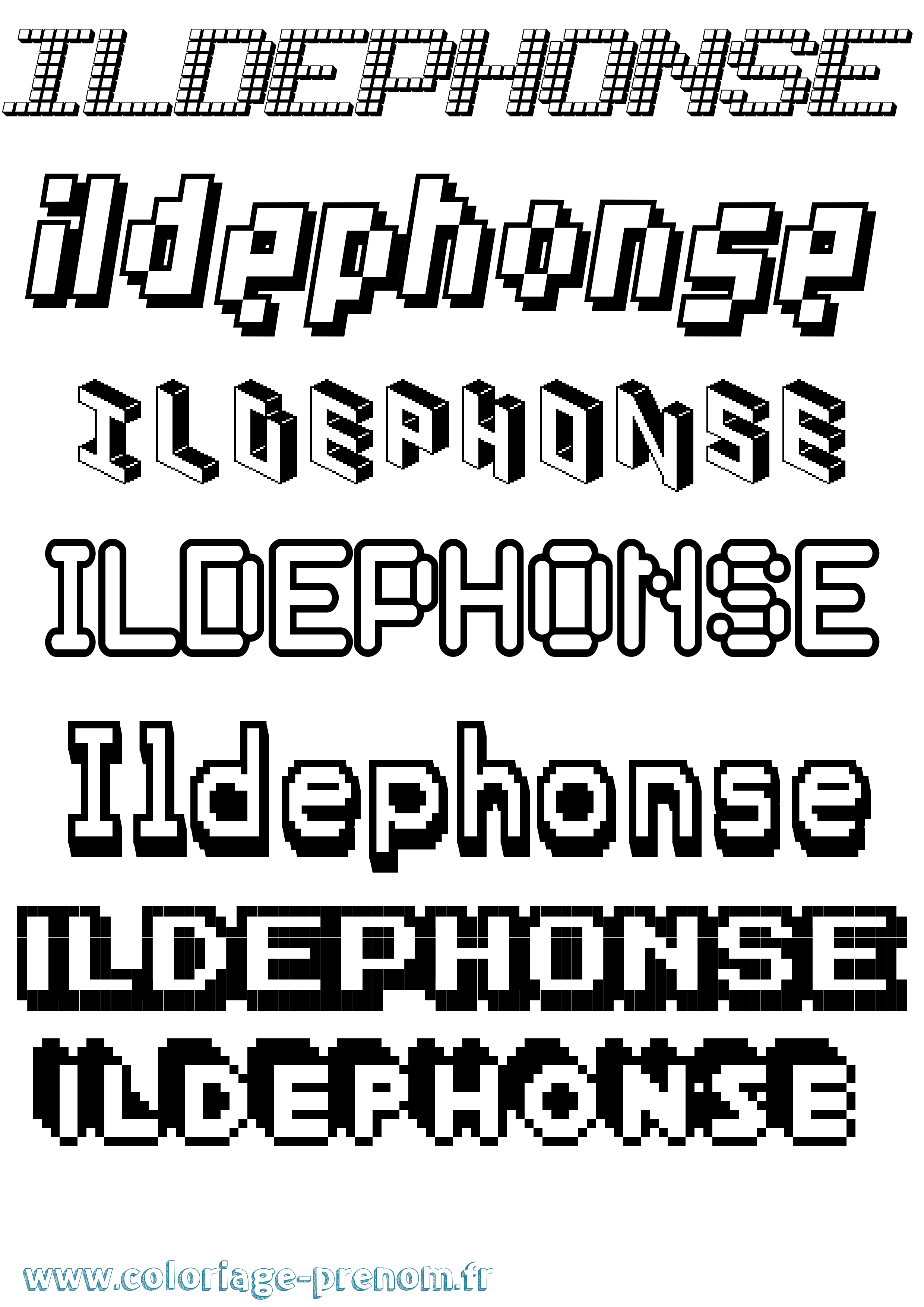 Coloriage Ildephonse Pixel Coloriage prénom Ildephonse Pixel