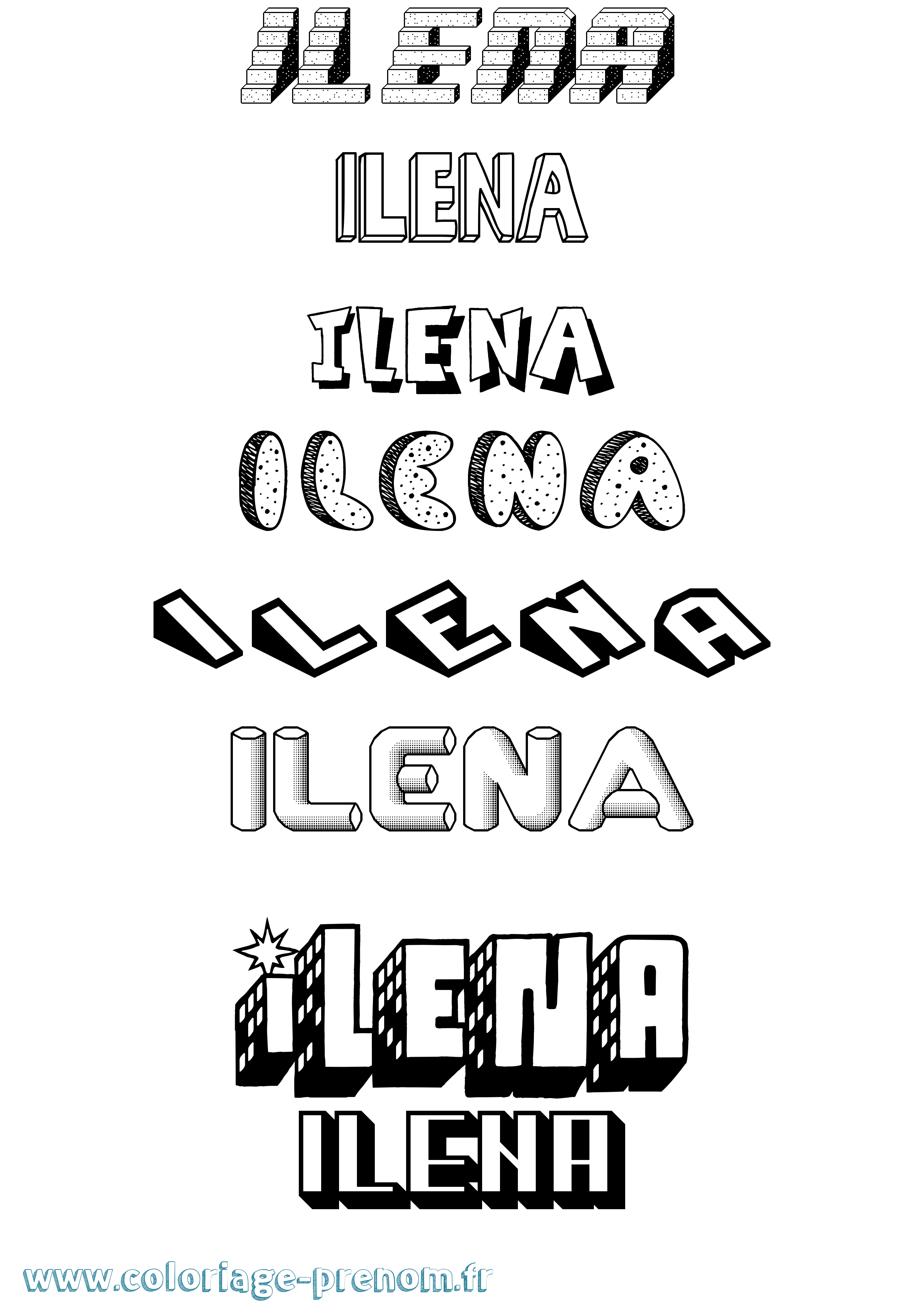 Coloriage Ilena Effet 3D Coloriage prénom Ilena Effet 3D