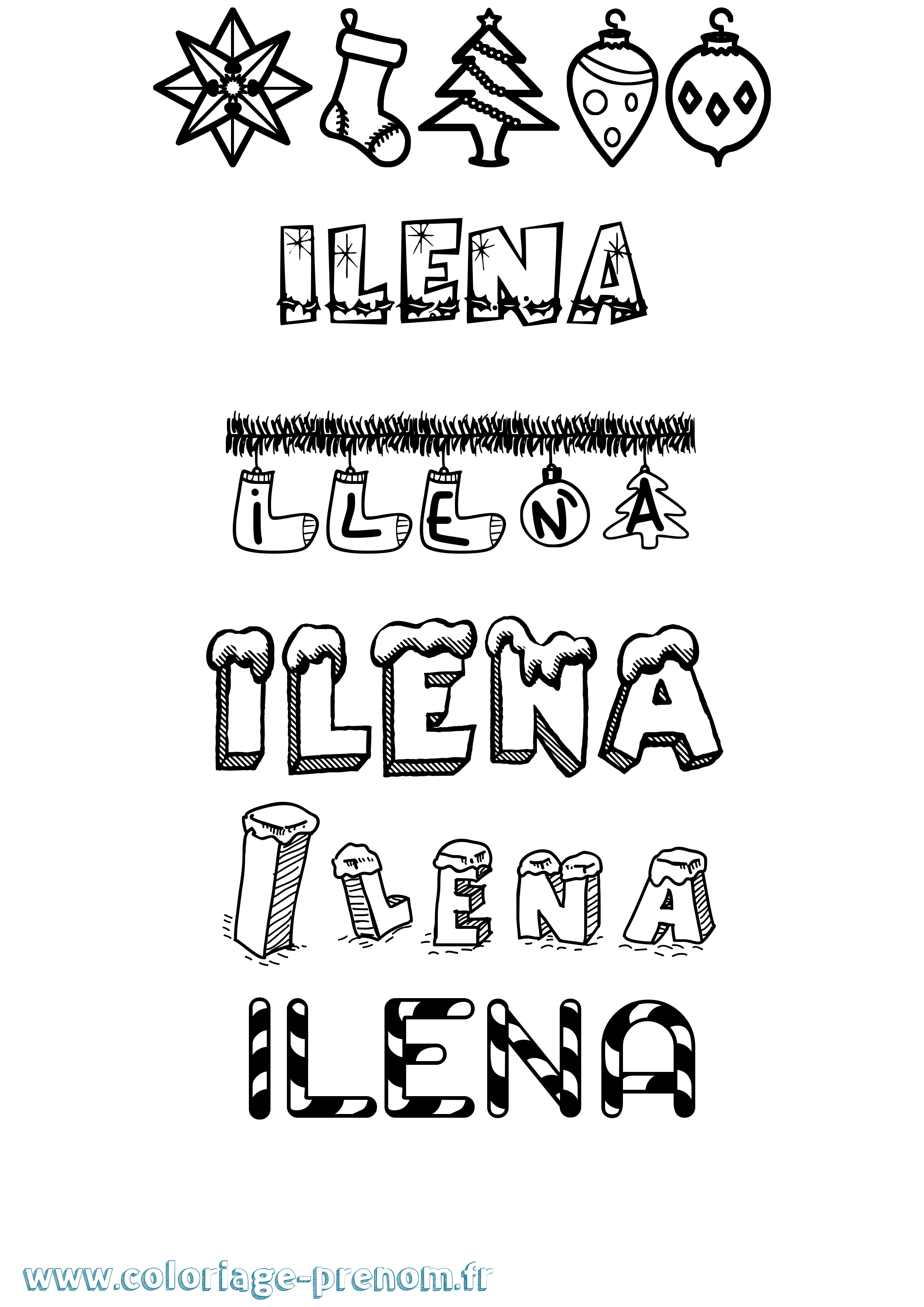 Coloriage Ilena Noël Coloriage prénom Ilena Noël