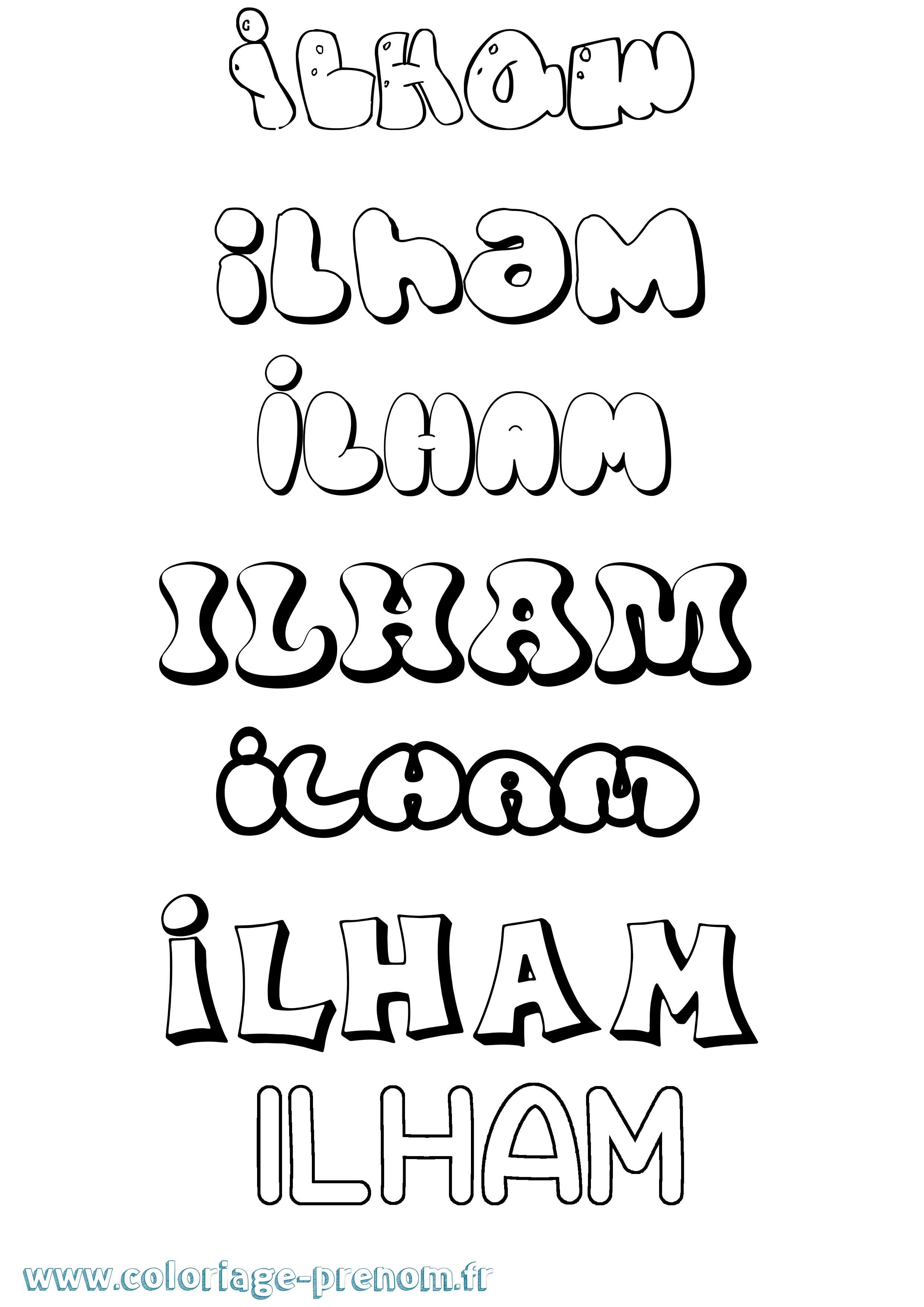 Coloriage Ilham Bubble Coloriage prénom Ilham Bubble