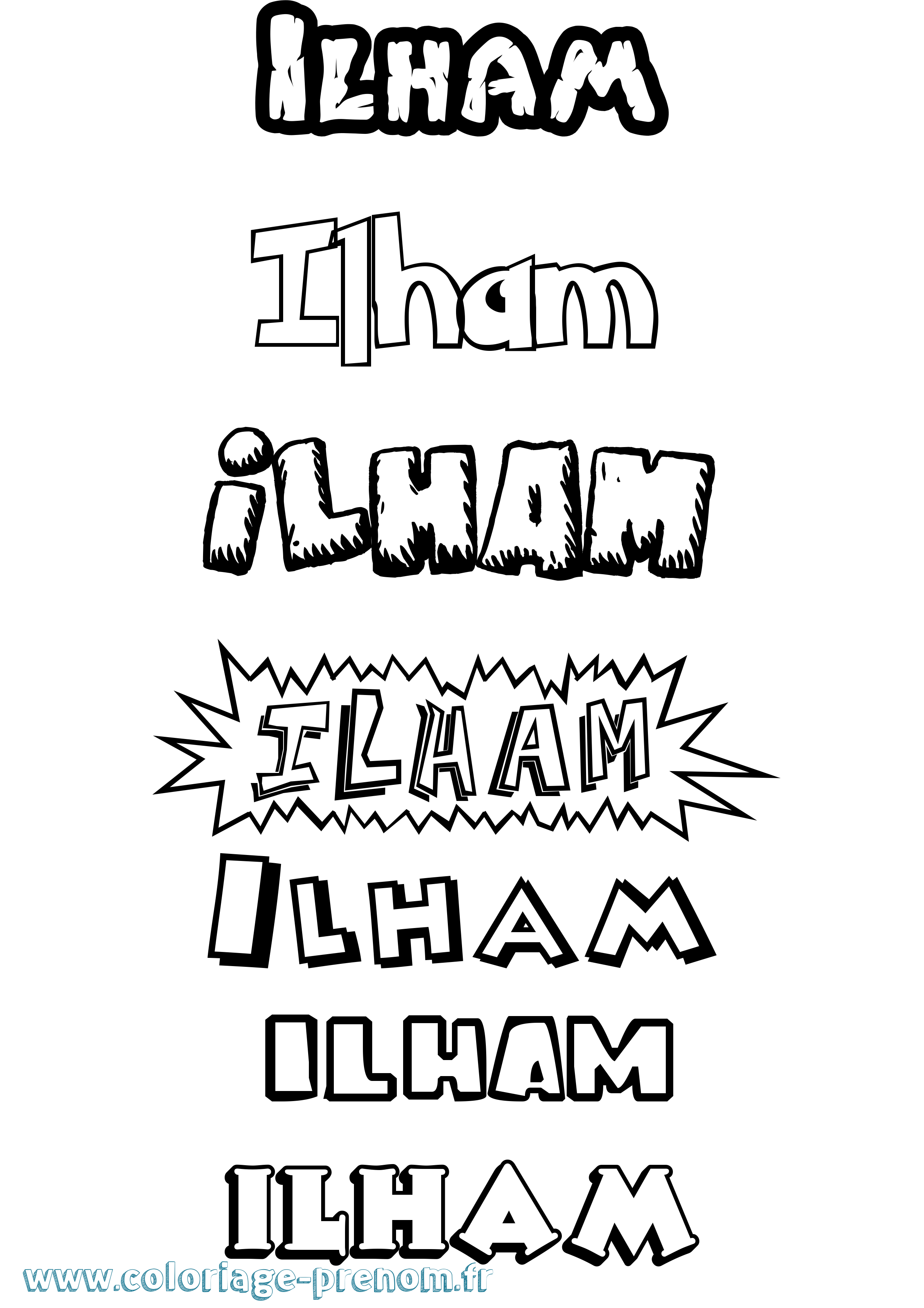 Coloriage Ilham Dessin Animé Coloriage prénom Ilham Dessin Animé
