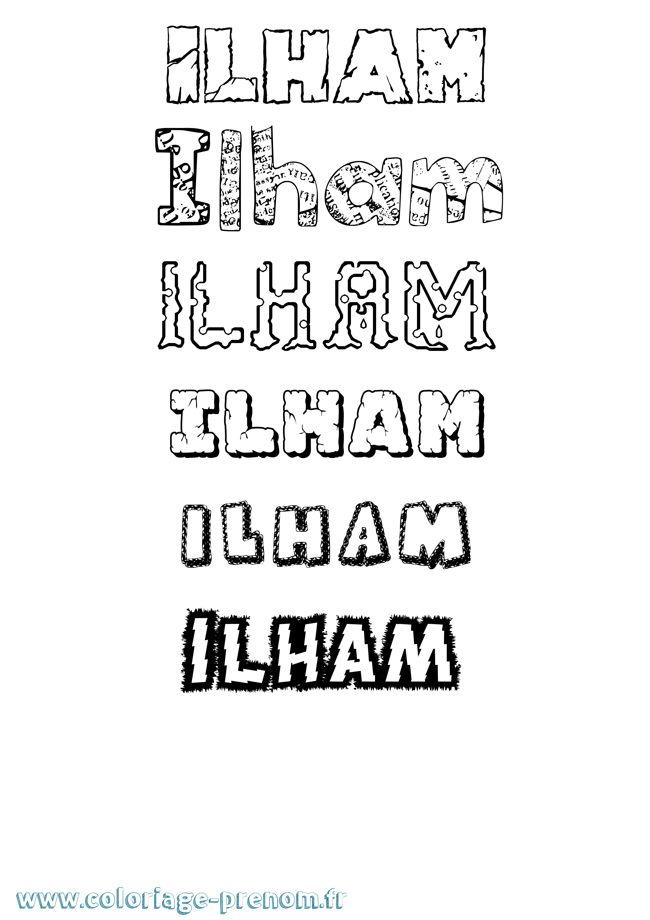 Coloriage Ilham Destructuré Coloriage prénom Ilham Destructuré