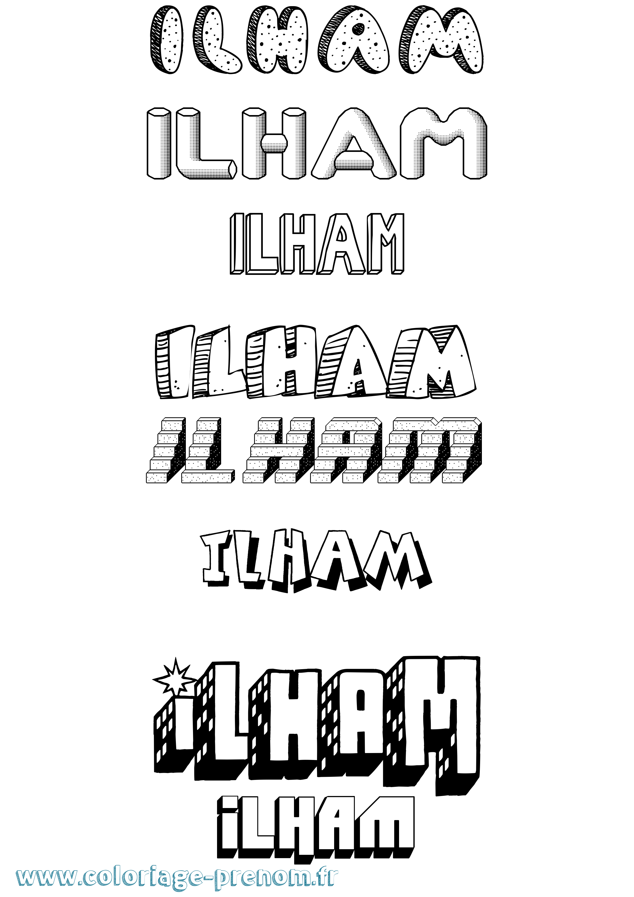 Coloriage Ilham Effet 3D Coloriage prénom Ilham Effet 3D