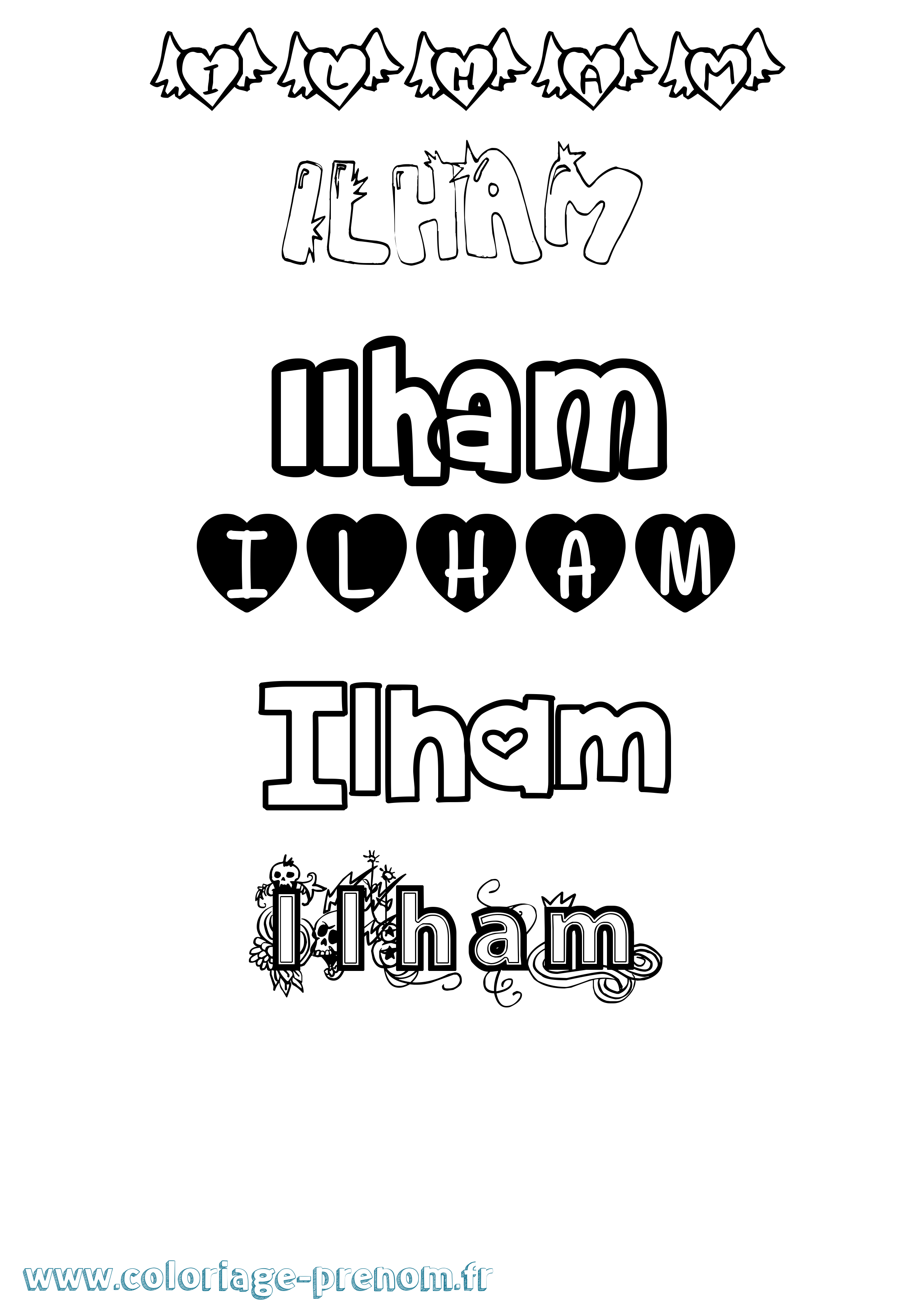Coloriage Ilham Girly Coloriage prénom Ilham Girly