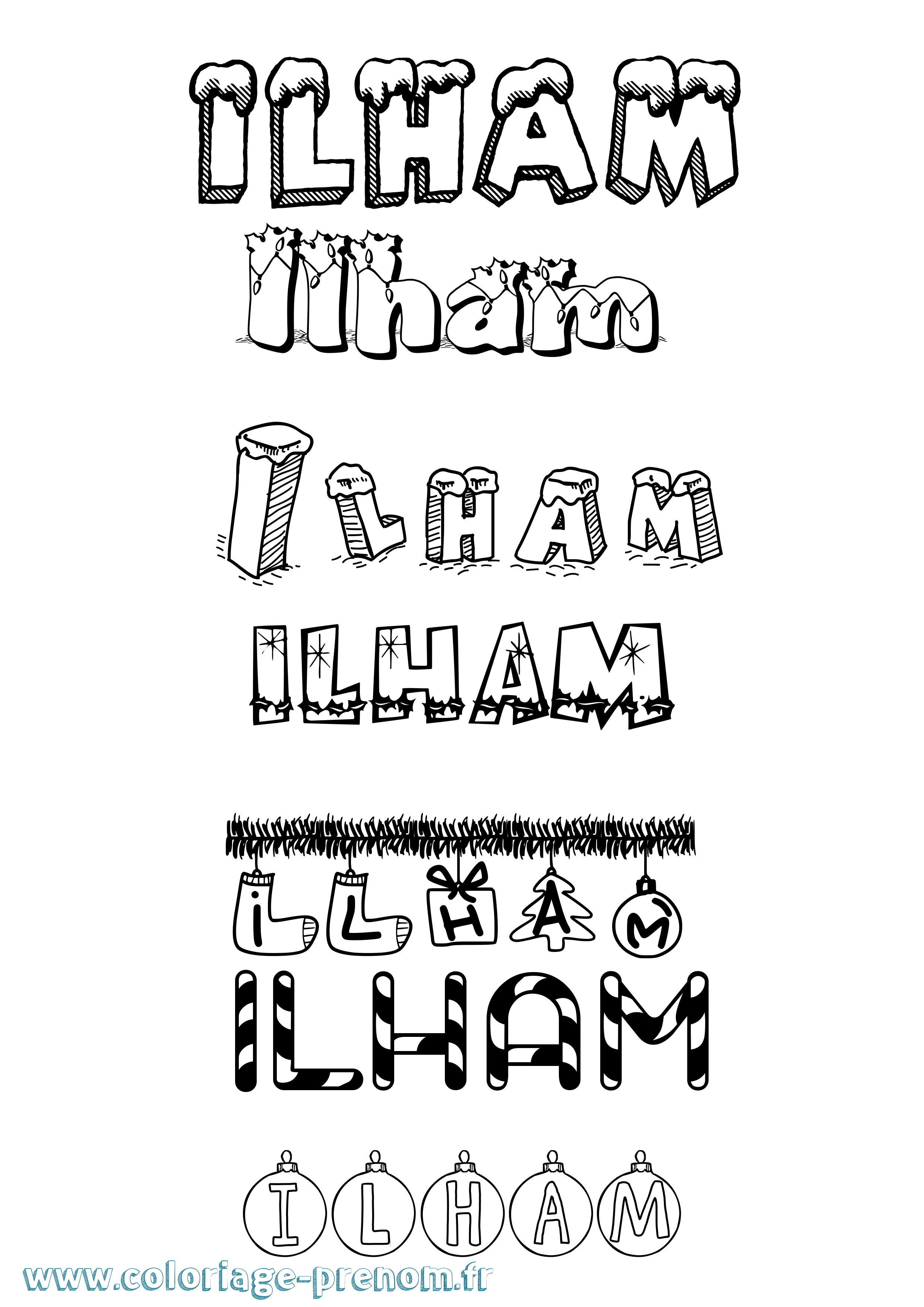 Coloriage Ilham Noël Coloriage prénom Ilham Noël