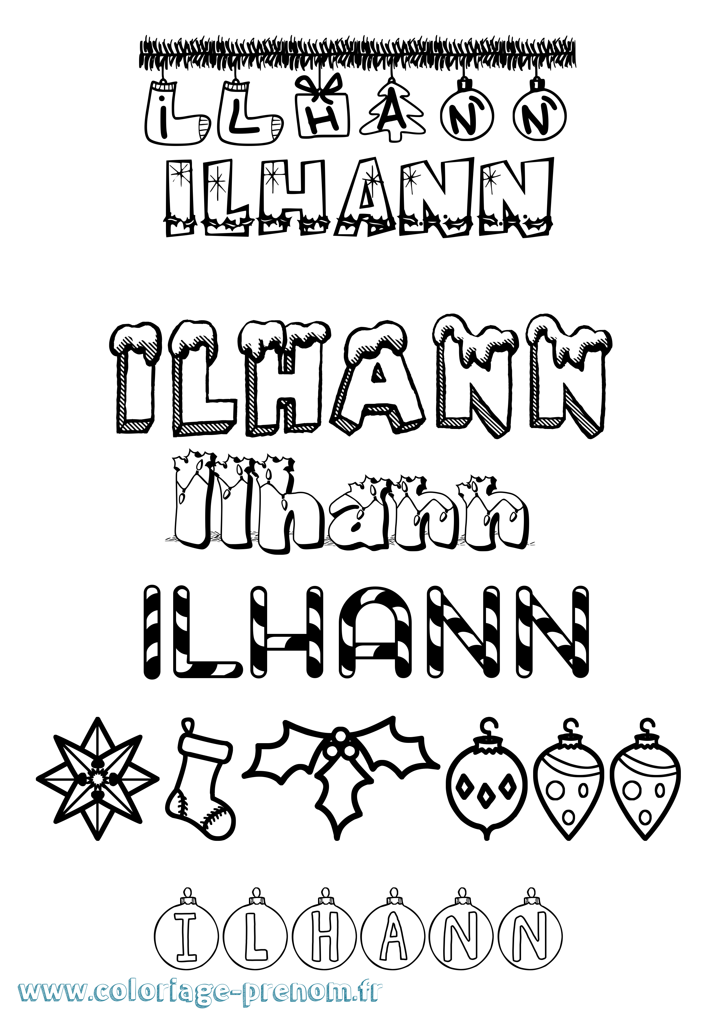 Coloriage Ilhann Noël Coloriage prénom Ilhann Noël