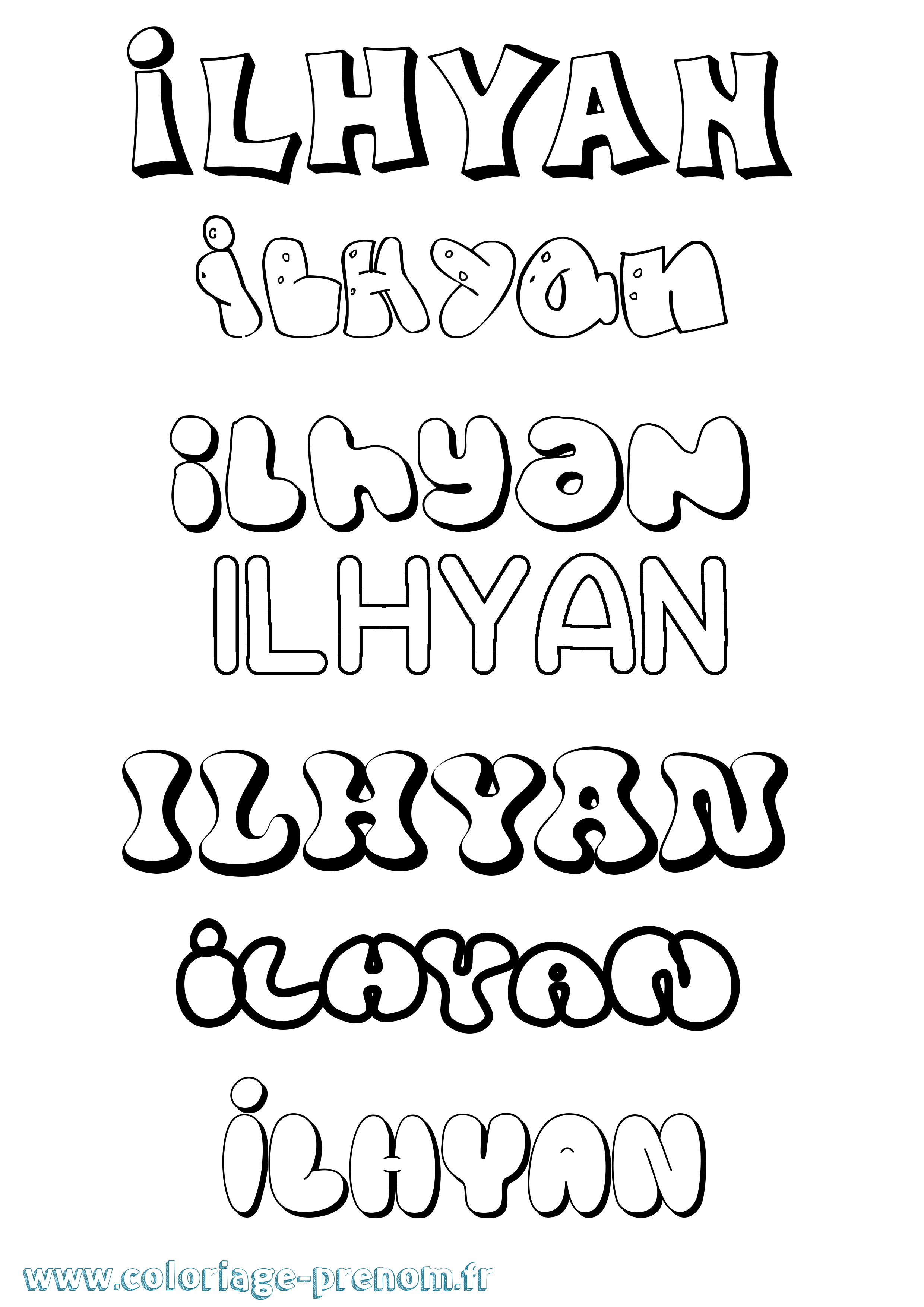 Coloriage Ilhyan Bubble Coloriage prénom Ilhyan Bubble