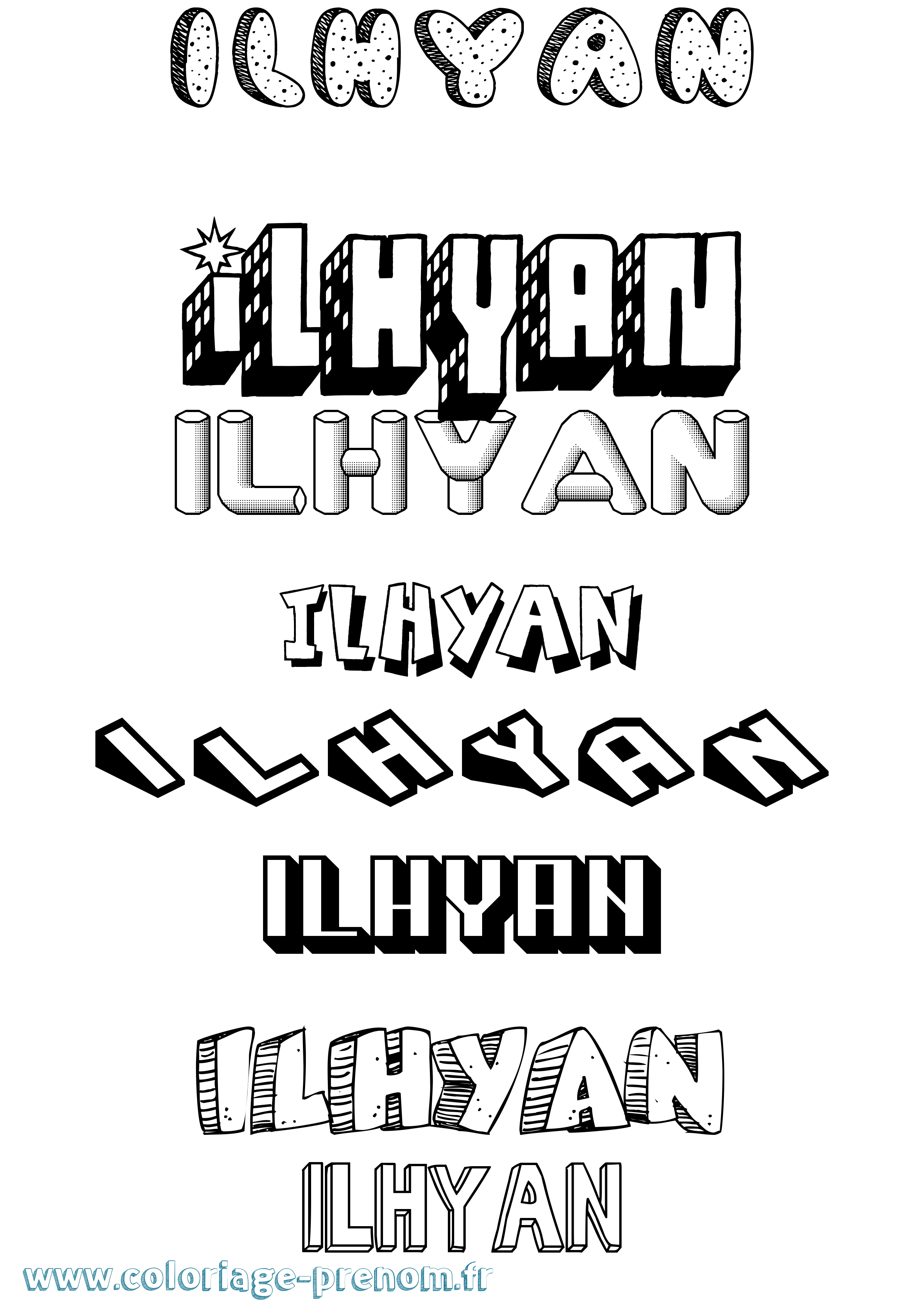 Coloriage Ilhyan Effet 3D Coloriage prénom Ilhyan Effet 3D