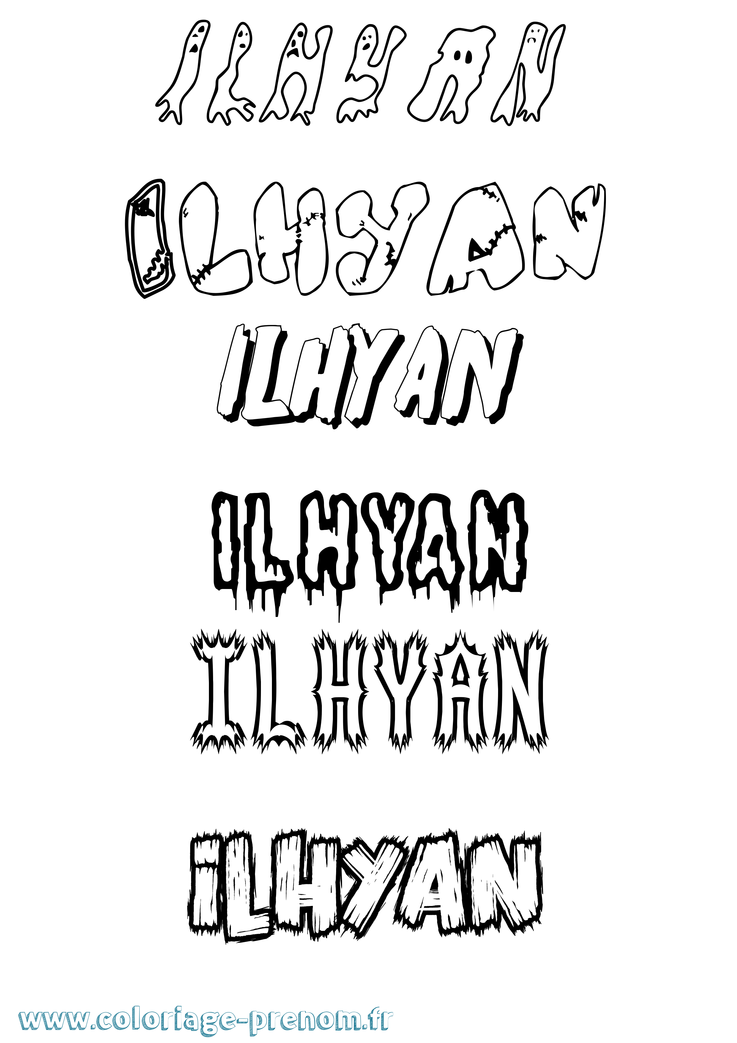 Coloriage Ilhyan Frisson Coloriage prénom Ilhyan Frisson