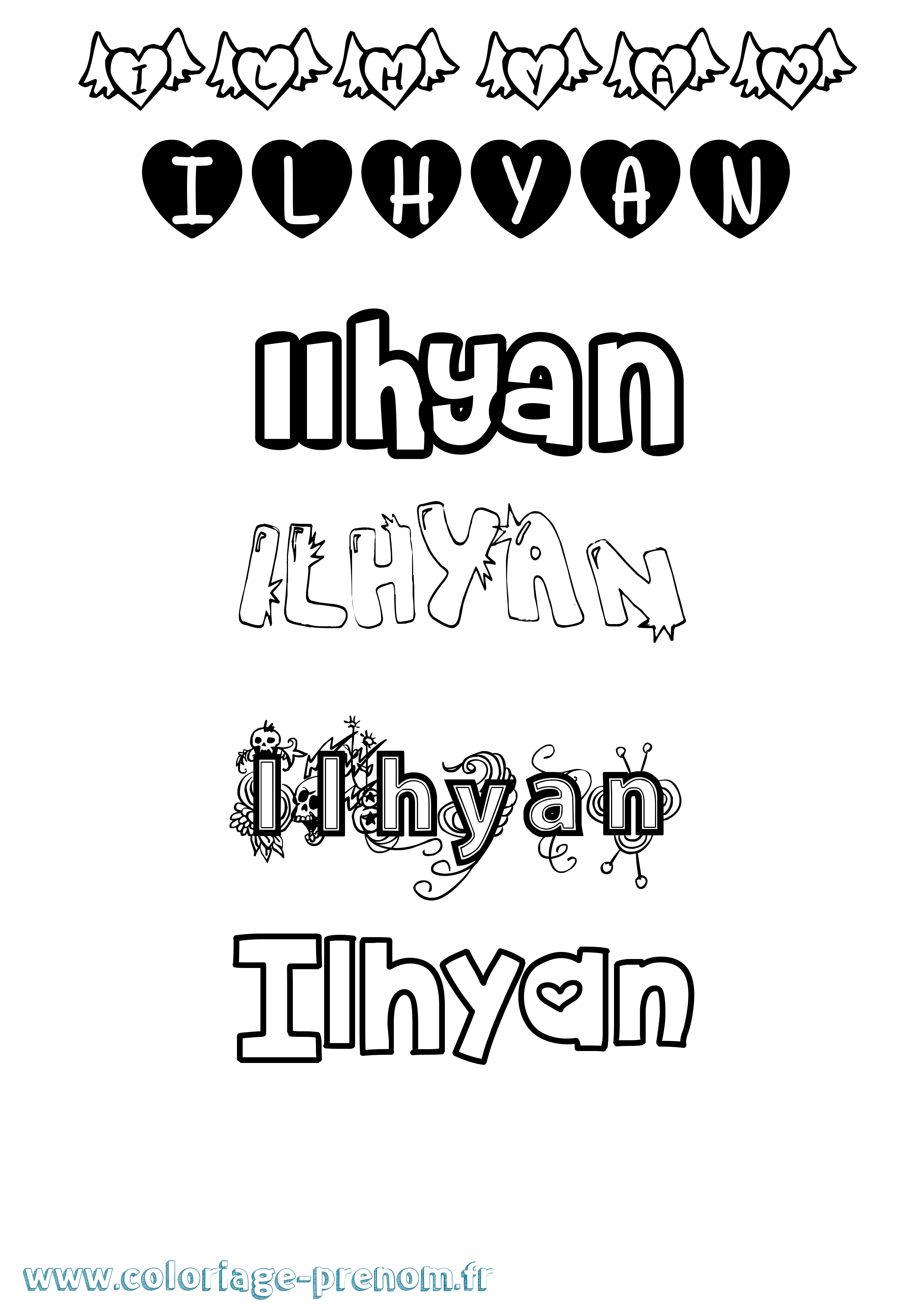 Coloriage Ilhyan Girly Coloriage prénom Ilhyan Girly