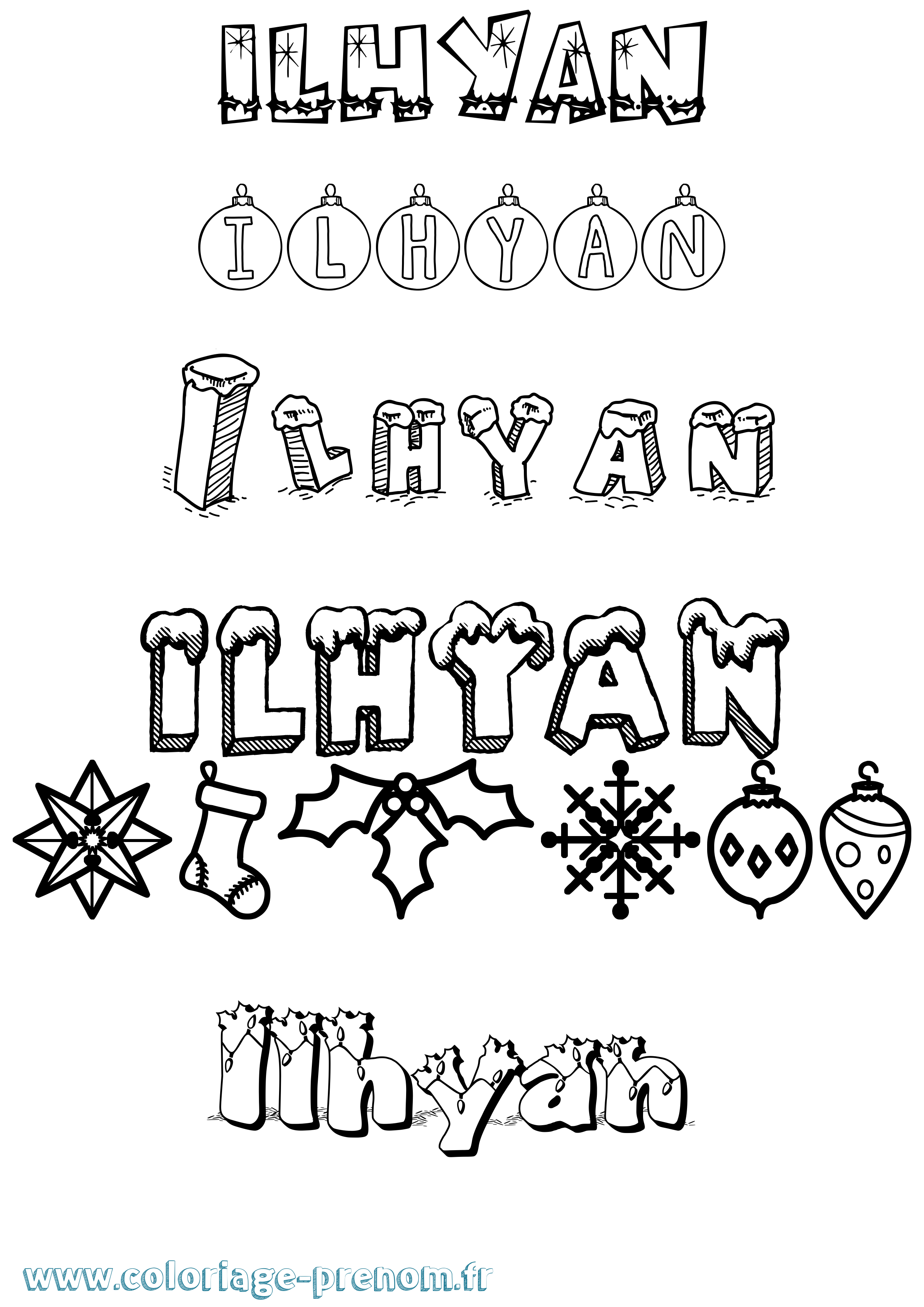 Coloriage Ilhyan Noël Coloriage prénom Ilhyan Noël