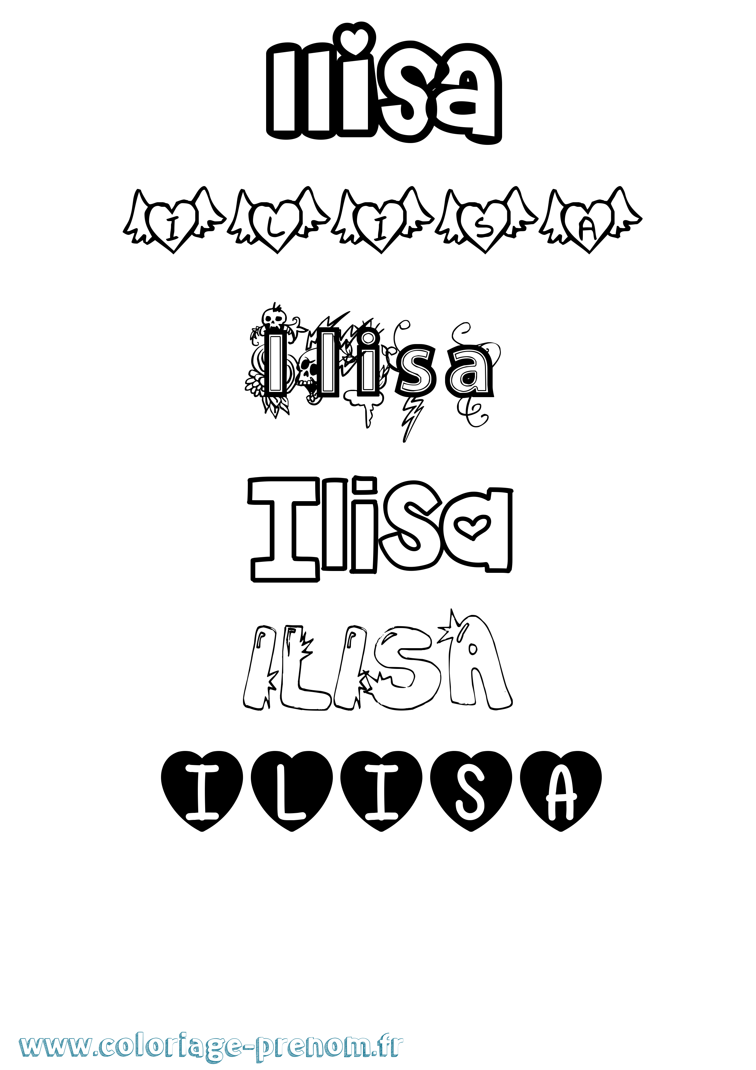 Coloriage Ilisa Girly Coloriage prénom Ilisa Girly