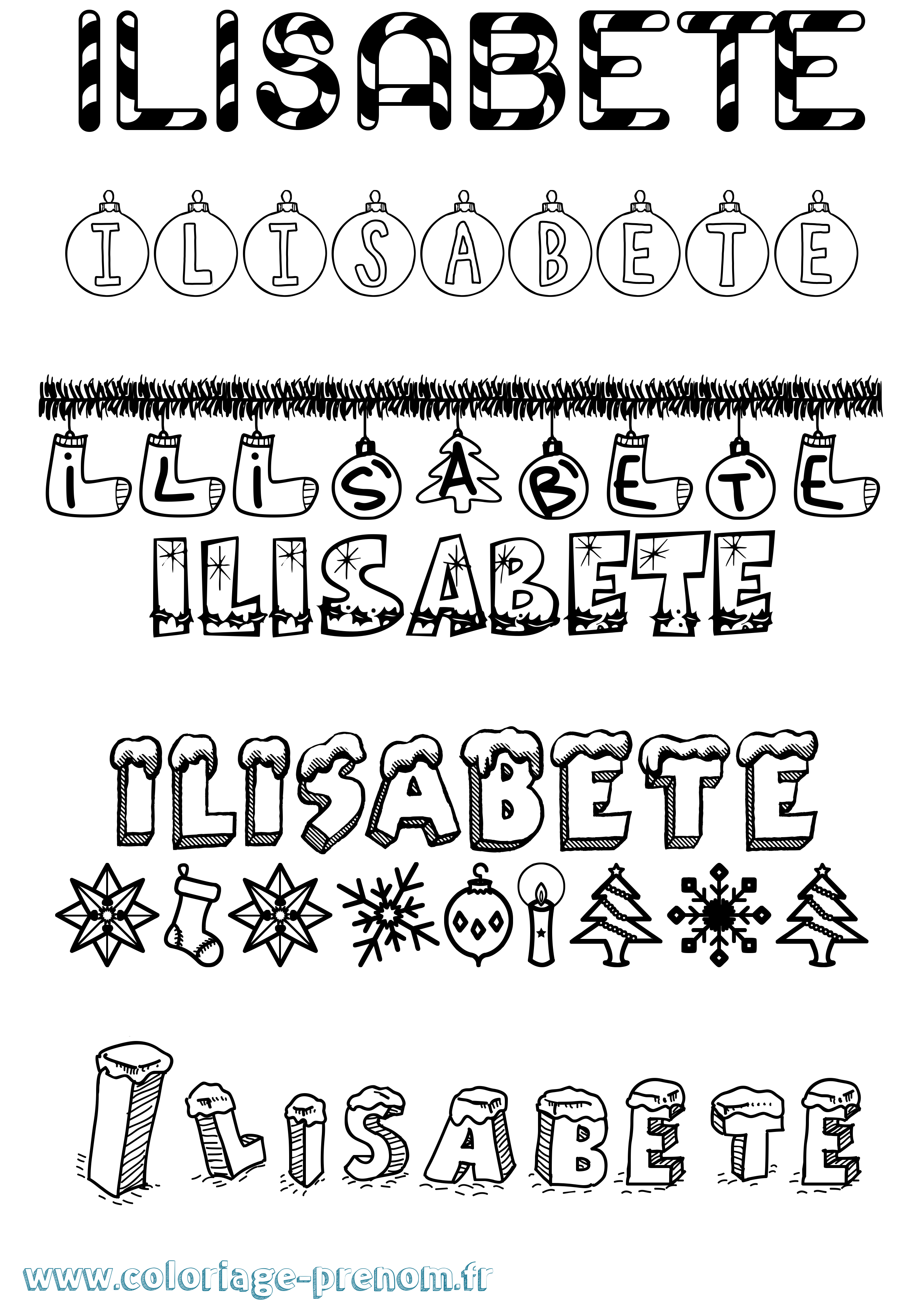 Coloriage Ilisabete Noël Coloriage prénom Ilisabete Noël