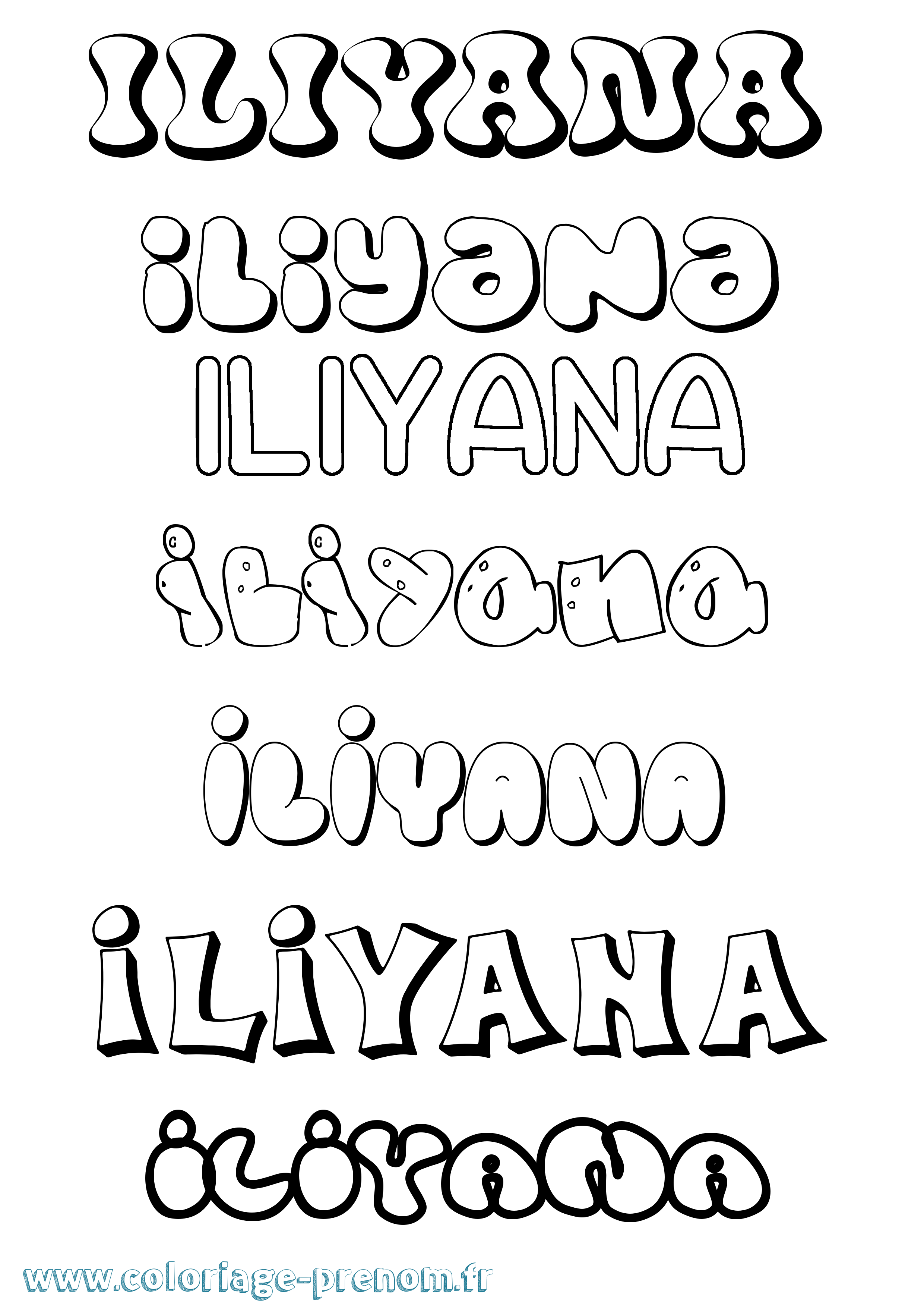 Coloriage Iliyana Bubble Coloriage prénom Iliyana Bubble