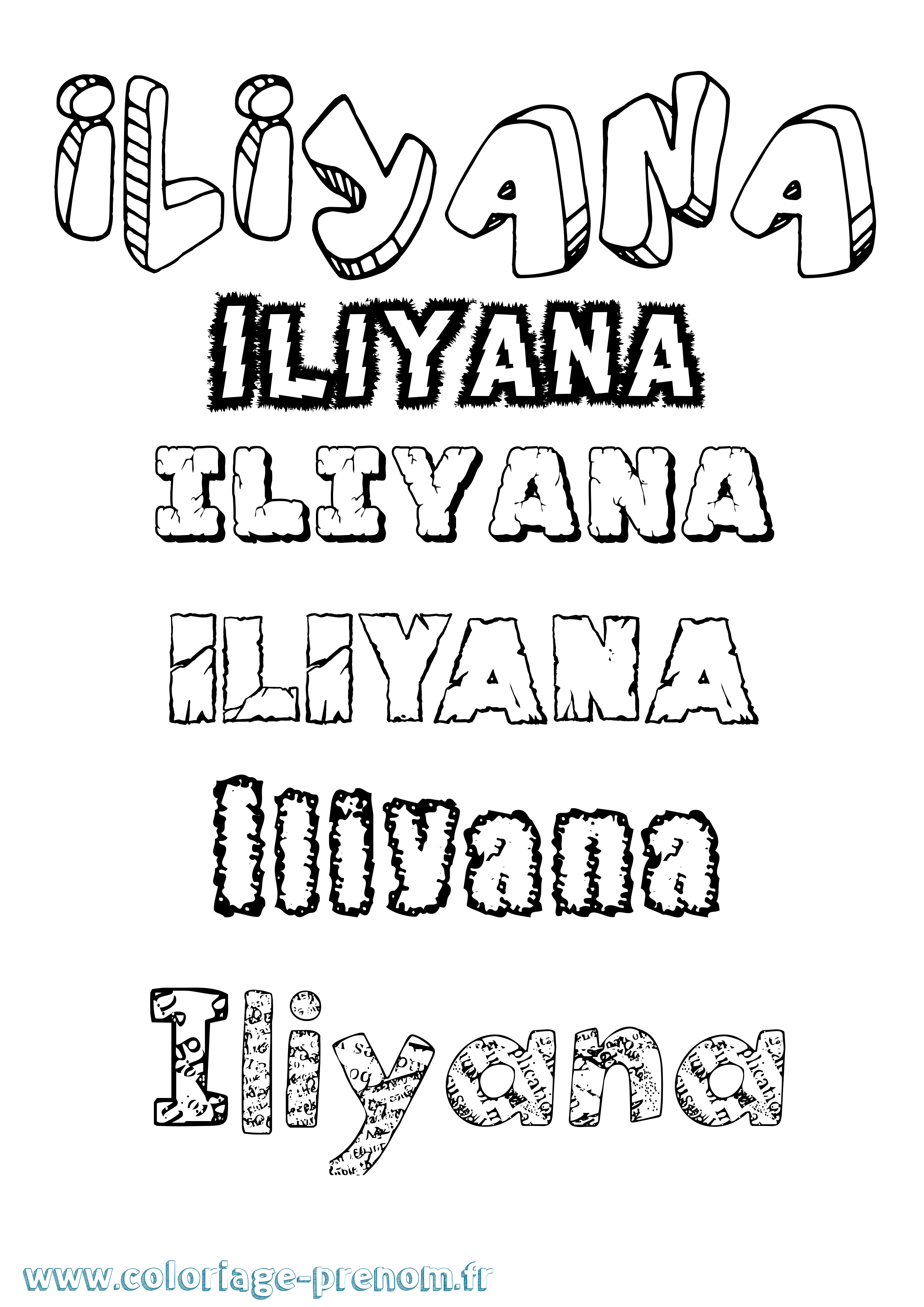 Coloriage Iliyana Destructuré Coloriage prénom Iliyana Destructuré