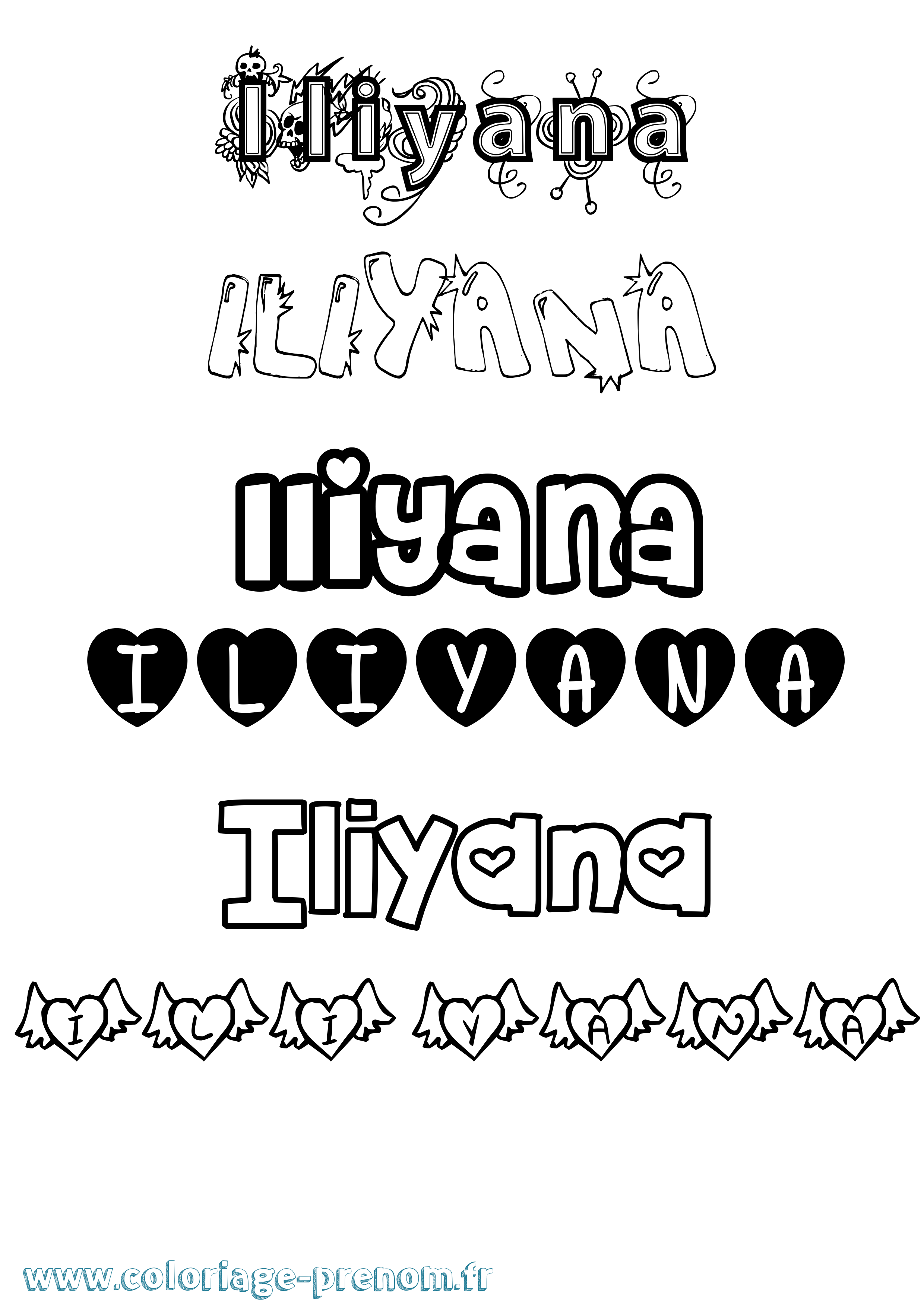 Coloriage Iliyana Girly Coloriage prénom Iliyana Girly