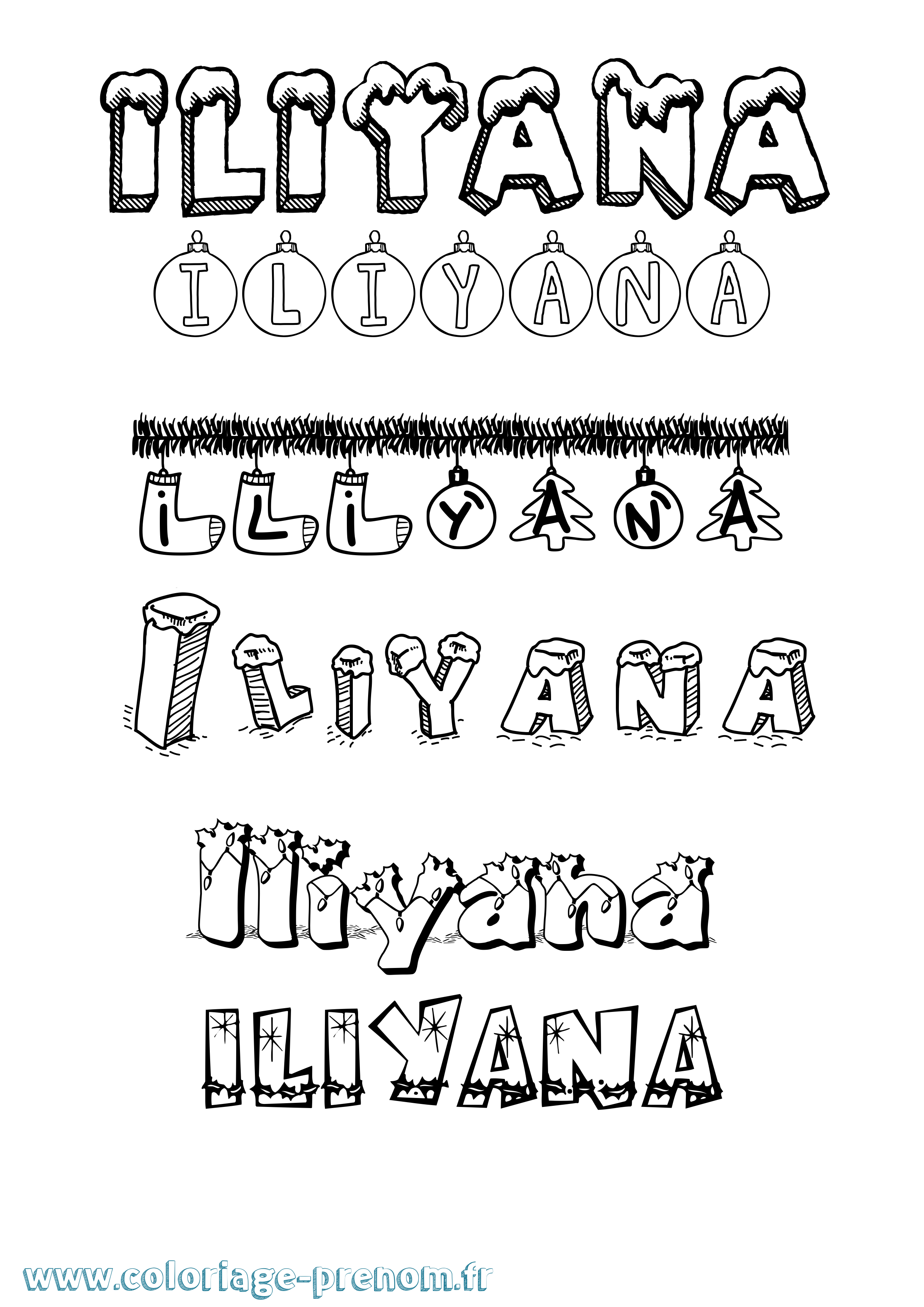 Coloriage Iliyana Noël Coloriage prénom Iliyana Noël
