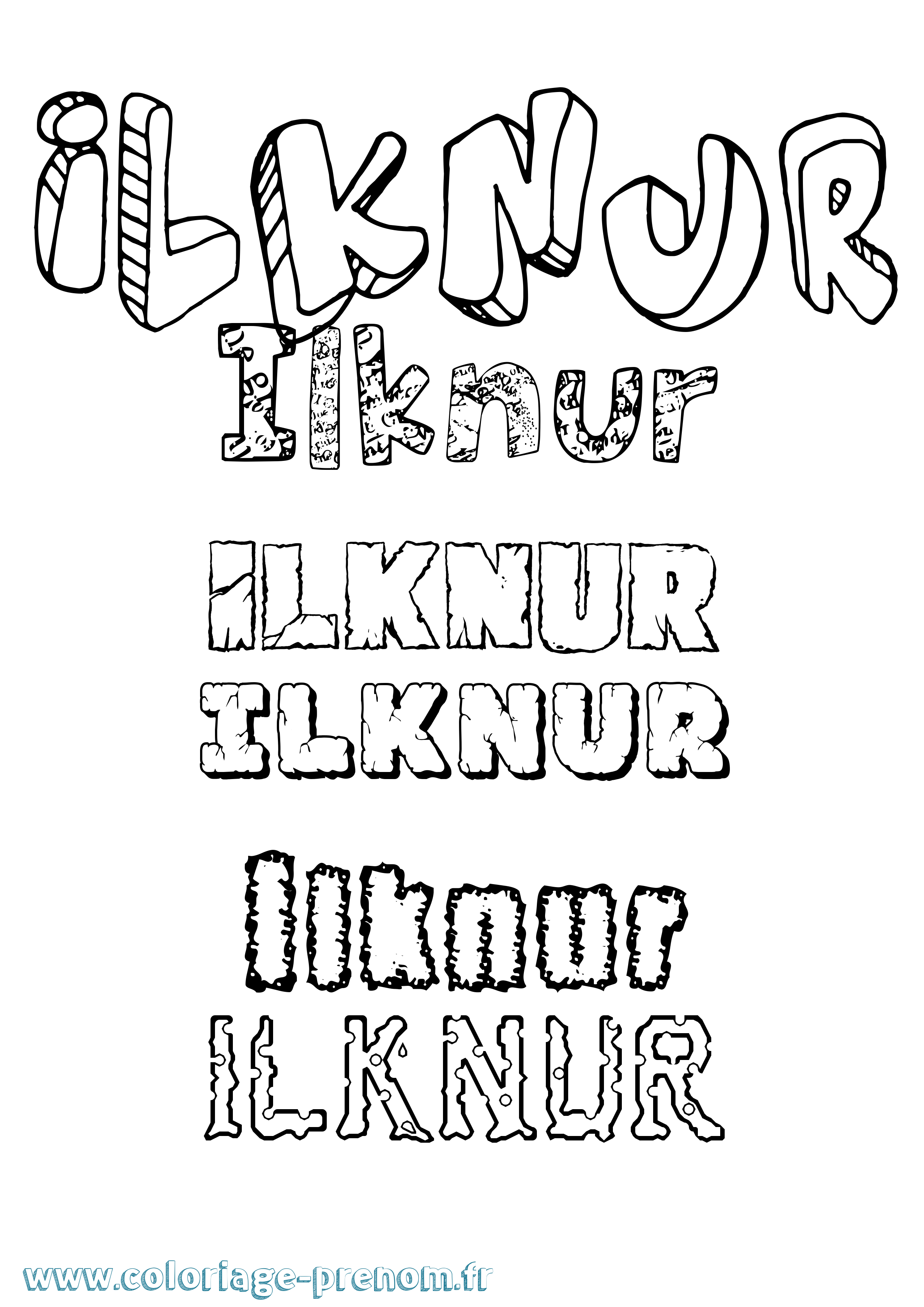 Coloriage Ilknur Destructuré Coloriage prénom Ilknur Destructuré