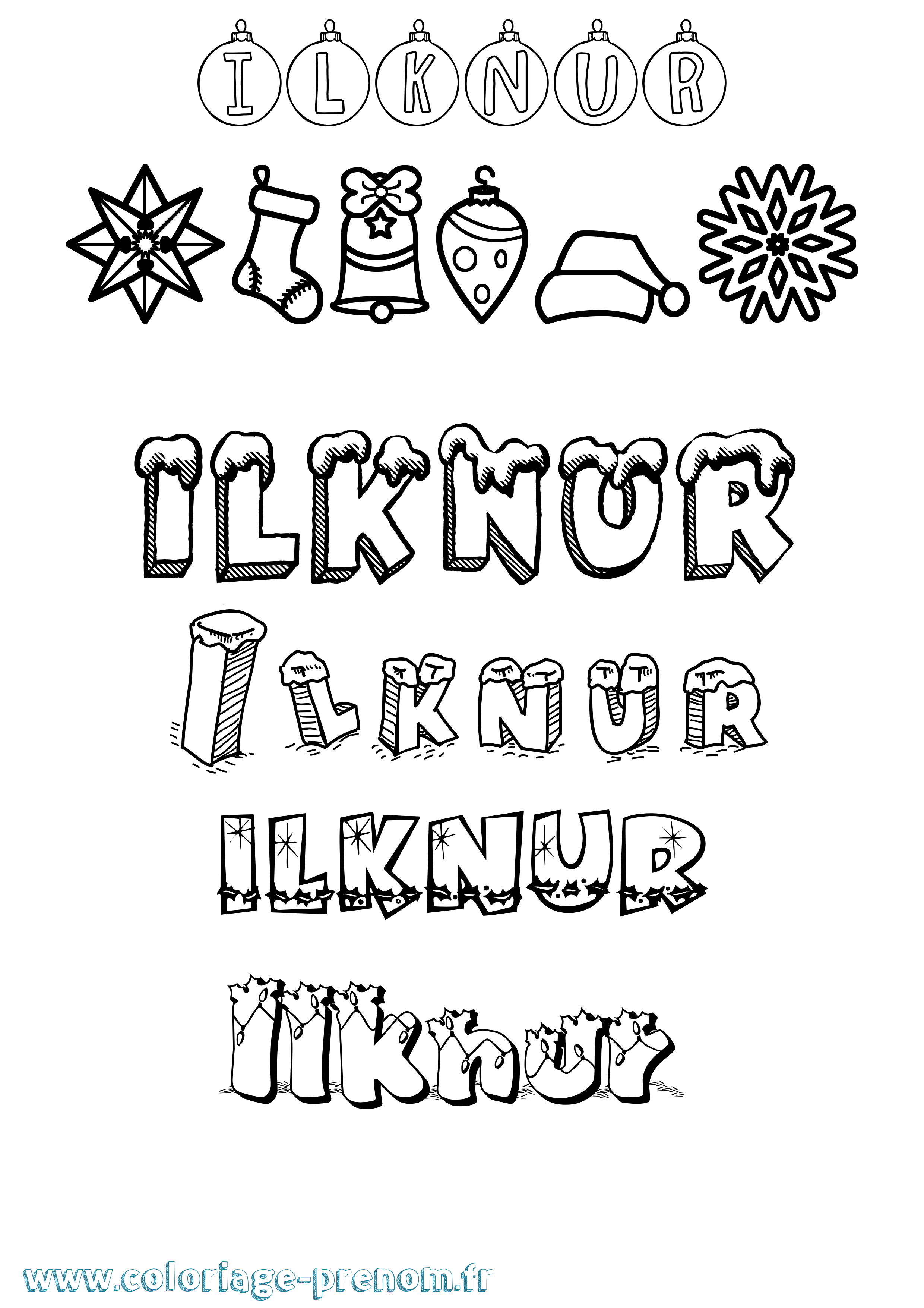 Coloriage Ilknur Noël Coloriage prénom Ilknur Noël