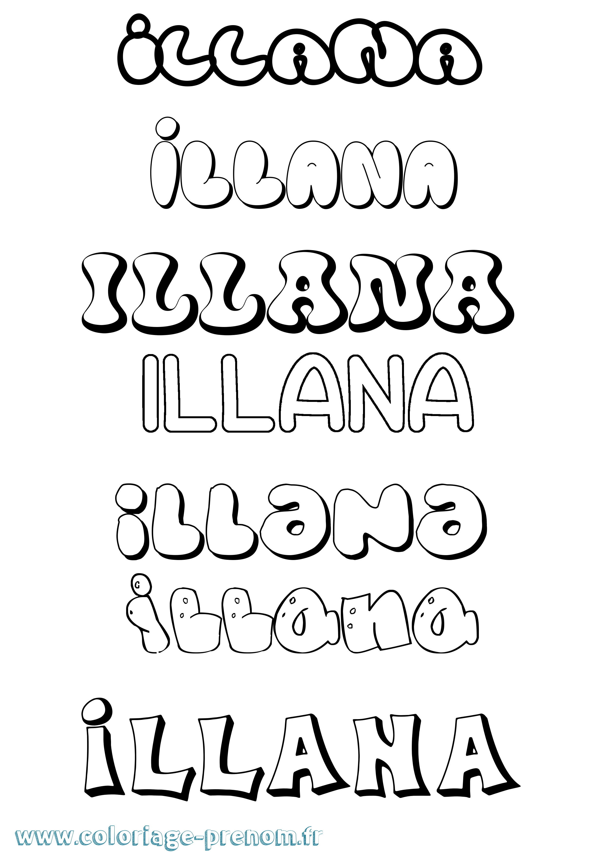 Coloriage Illana Bubble Coloriage prénom Illana Bubble
