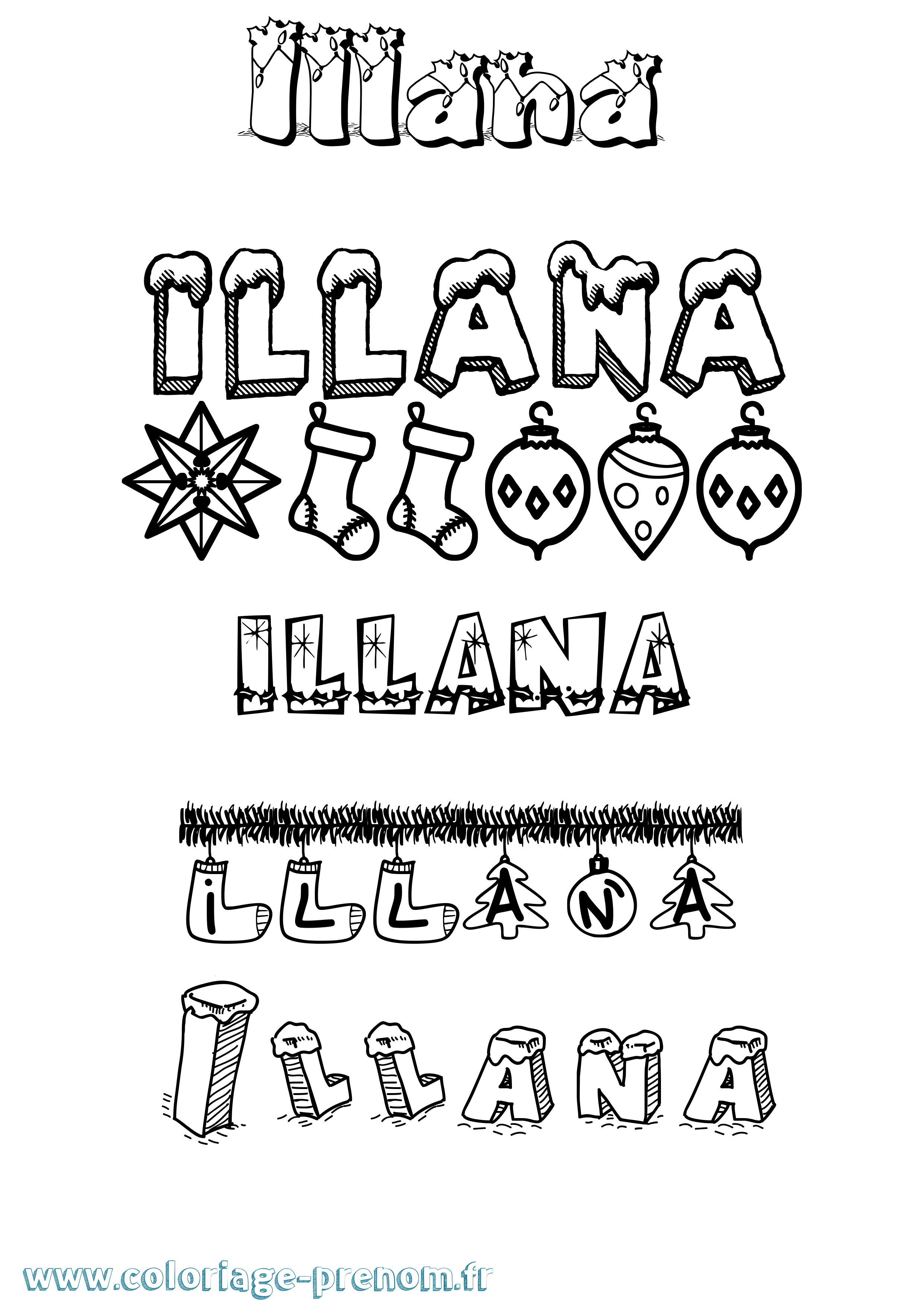Coloriage Illana Noël Coloriage prénom Illana Noël