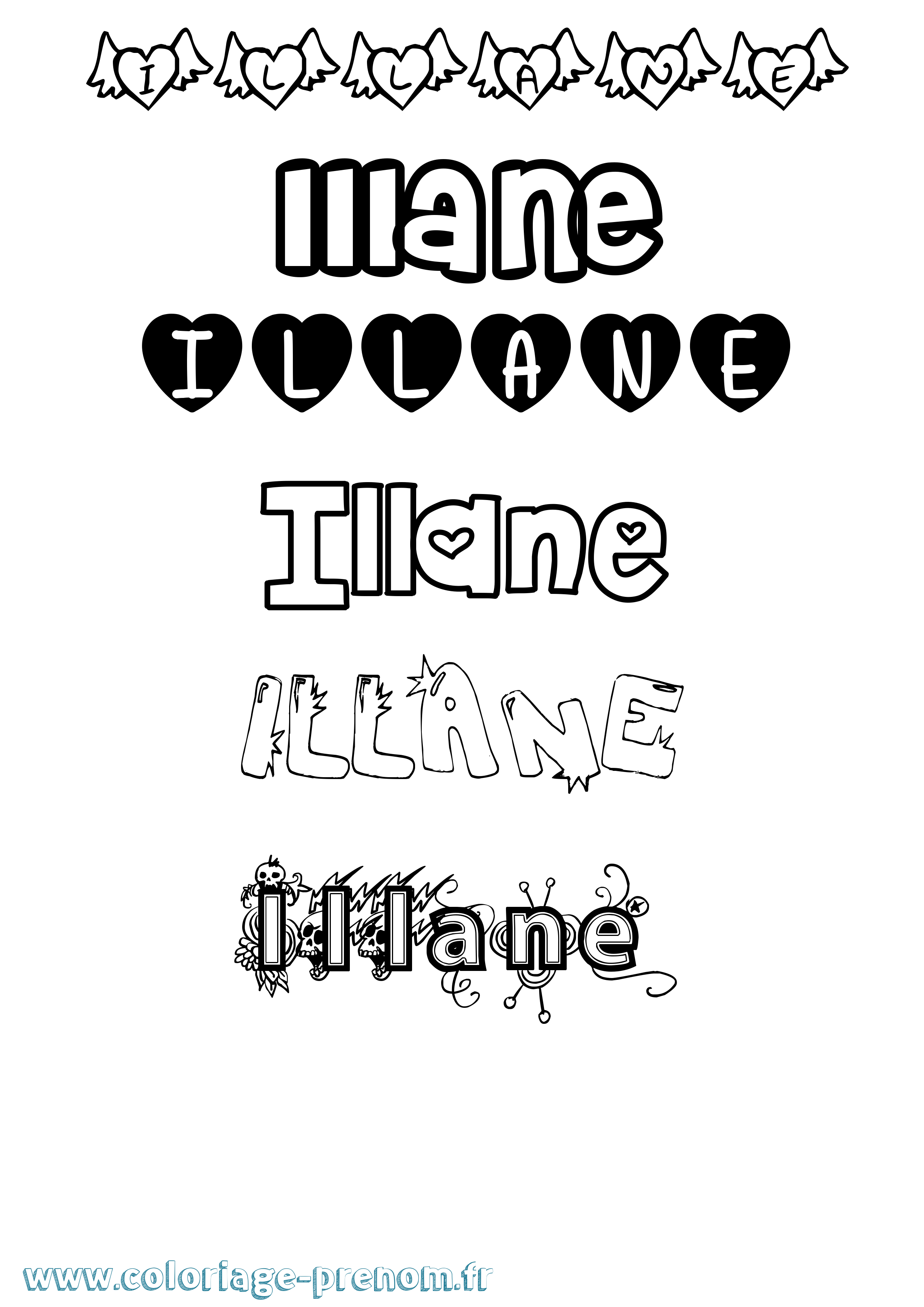 Coloriage Illane Girly Coloriage prénom Illane Girly