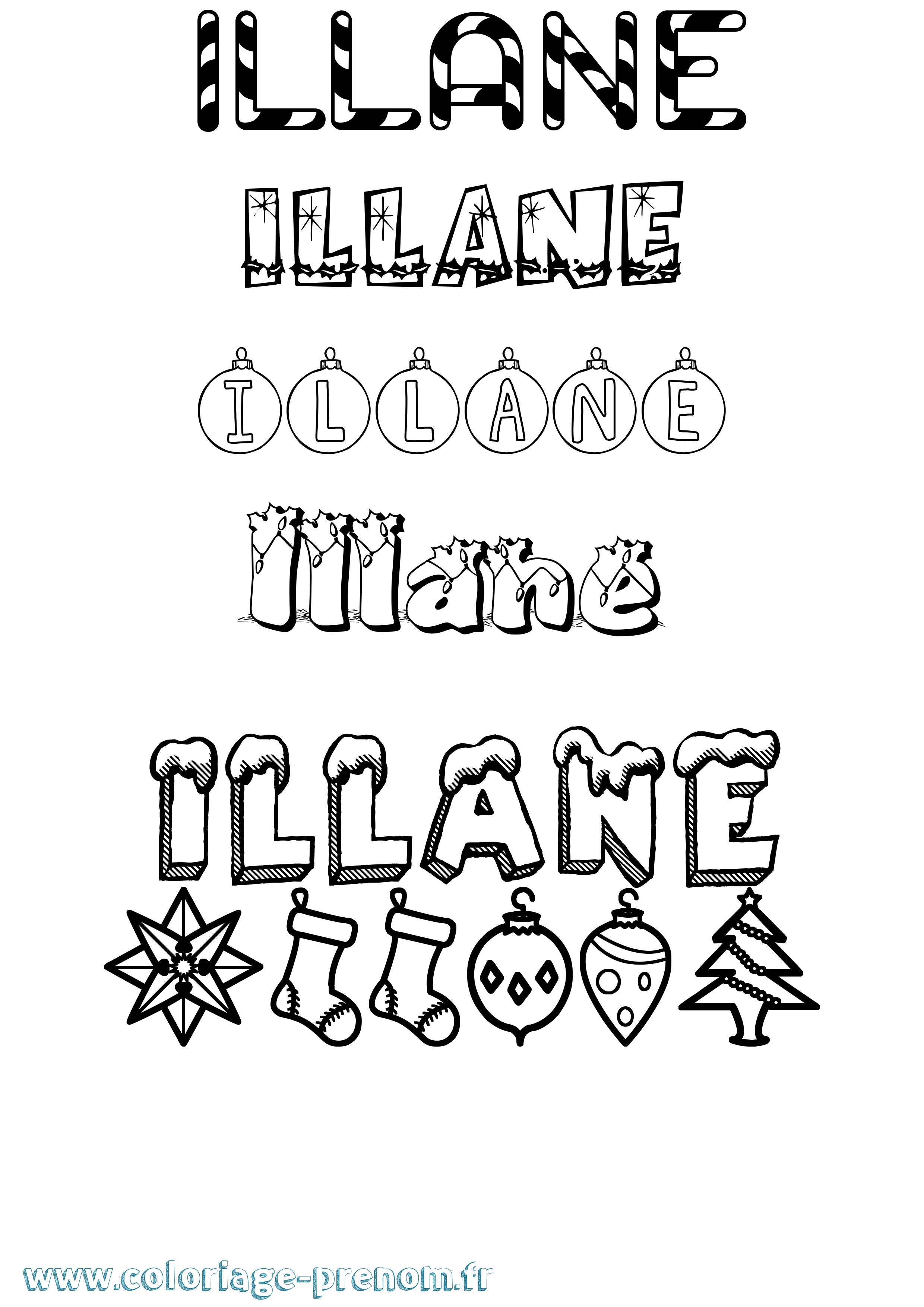 Coloriage Illane Noël Coloriage prénom Illane Noël