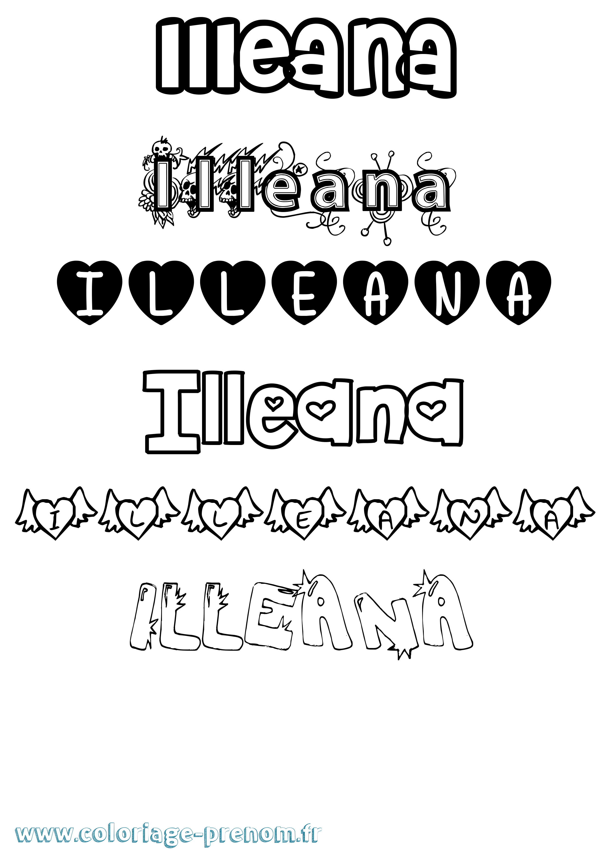 Coloriage Illeana Girly Coloriage prénom Illeana Girly