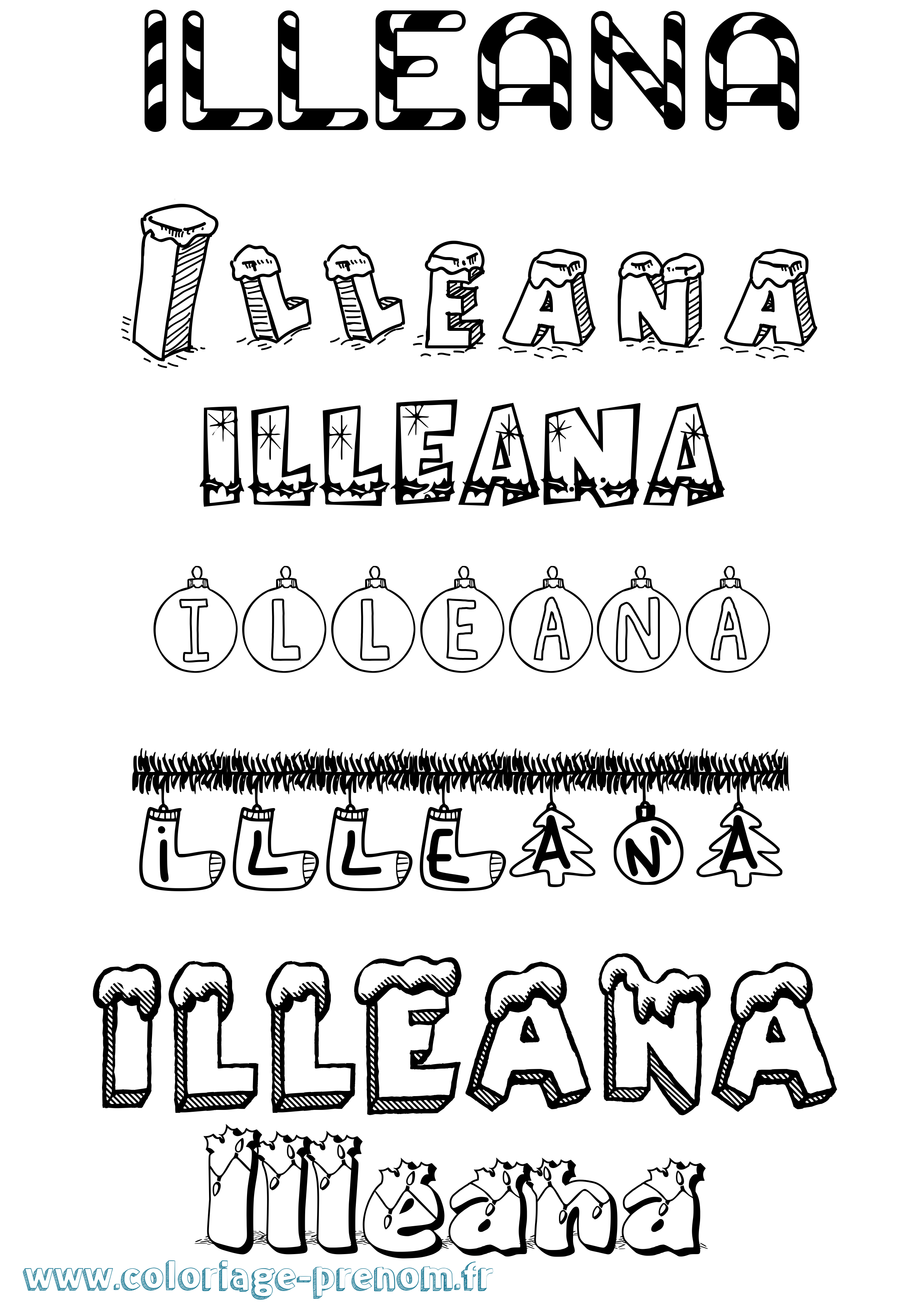 Coloriage Illeana Noël Coloriage prénom Illeana Noël