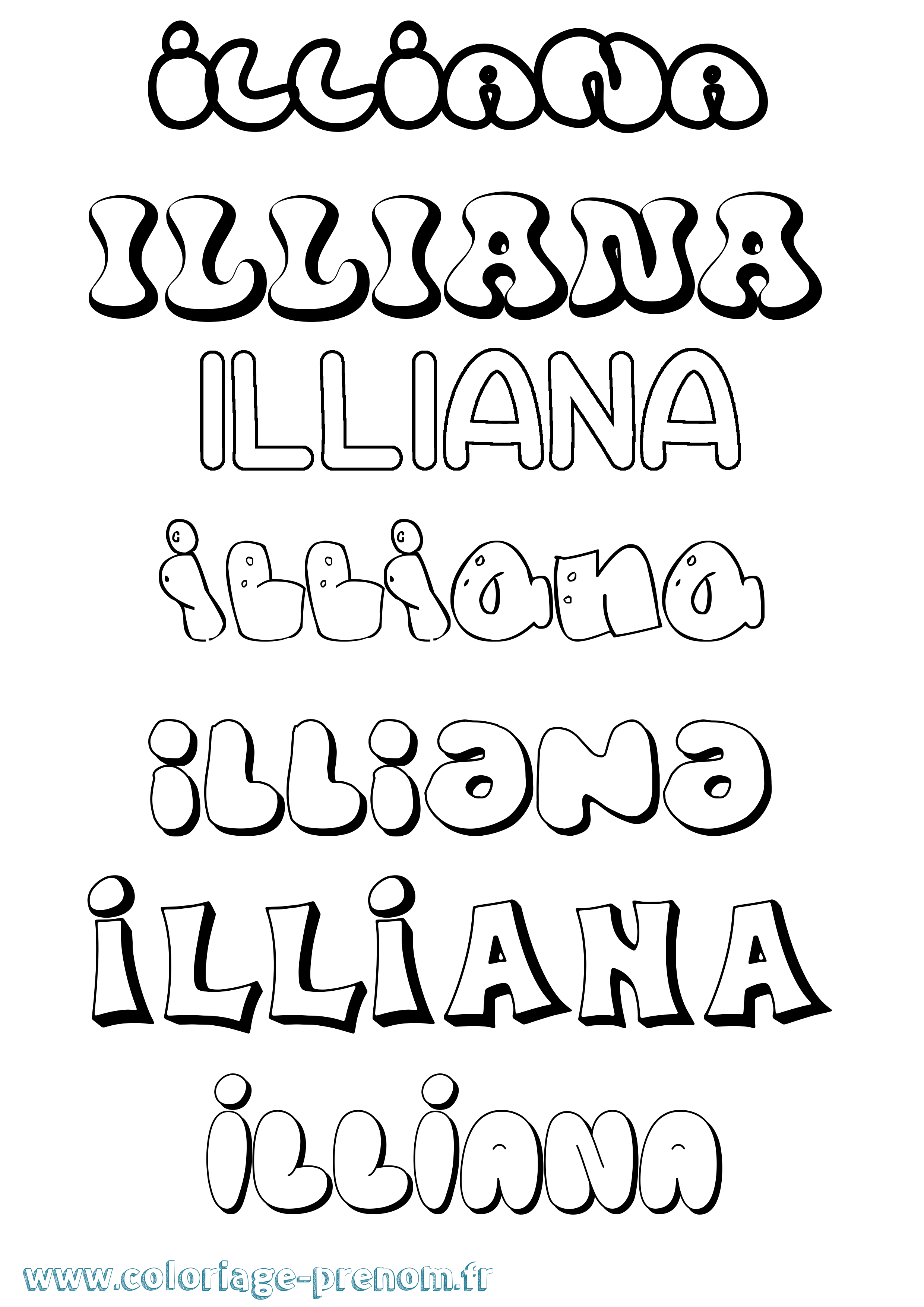 Coloriage Illiana Bubble Coloriage prénom Illiana Bubble