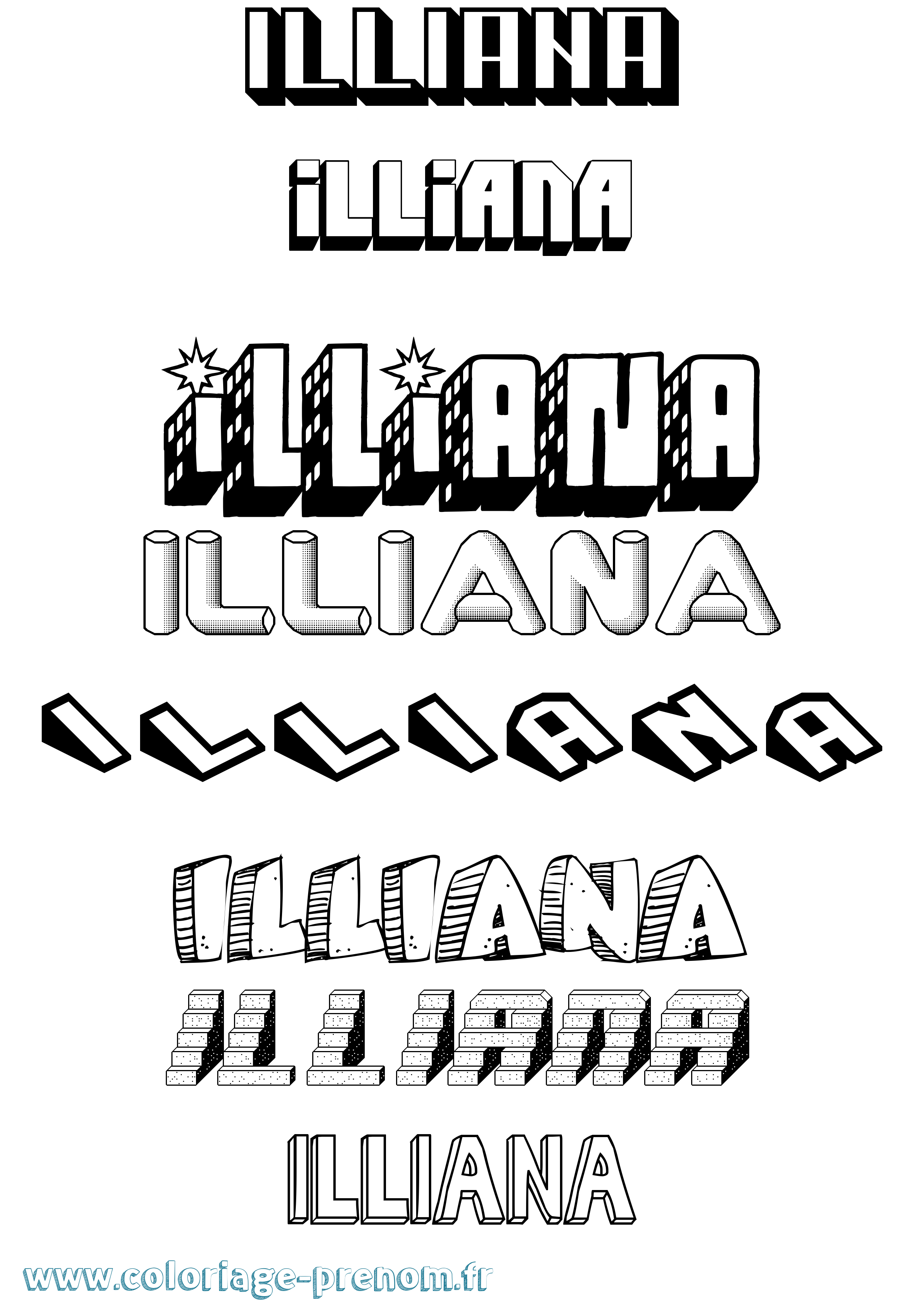 Coloriage Illiana Effet 3D Coloriage prénom Illiana Effet 3D