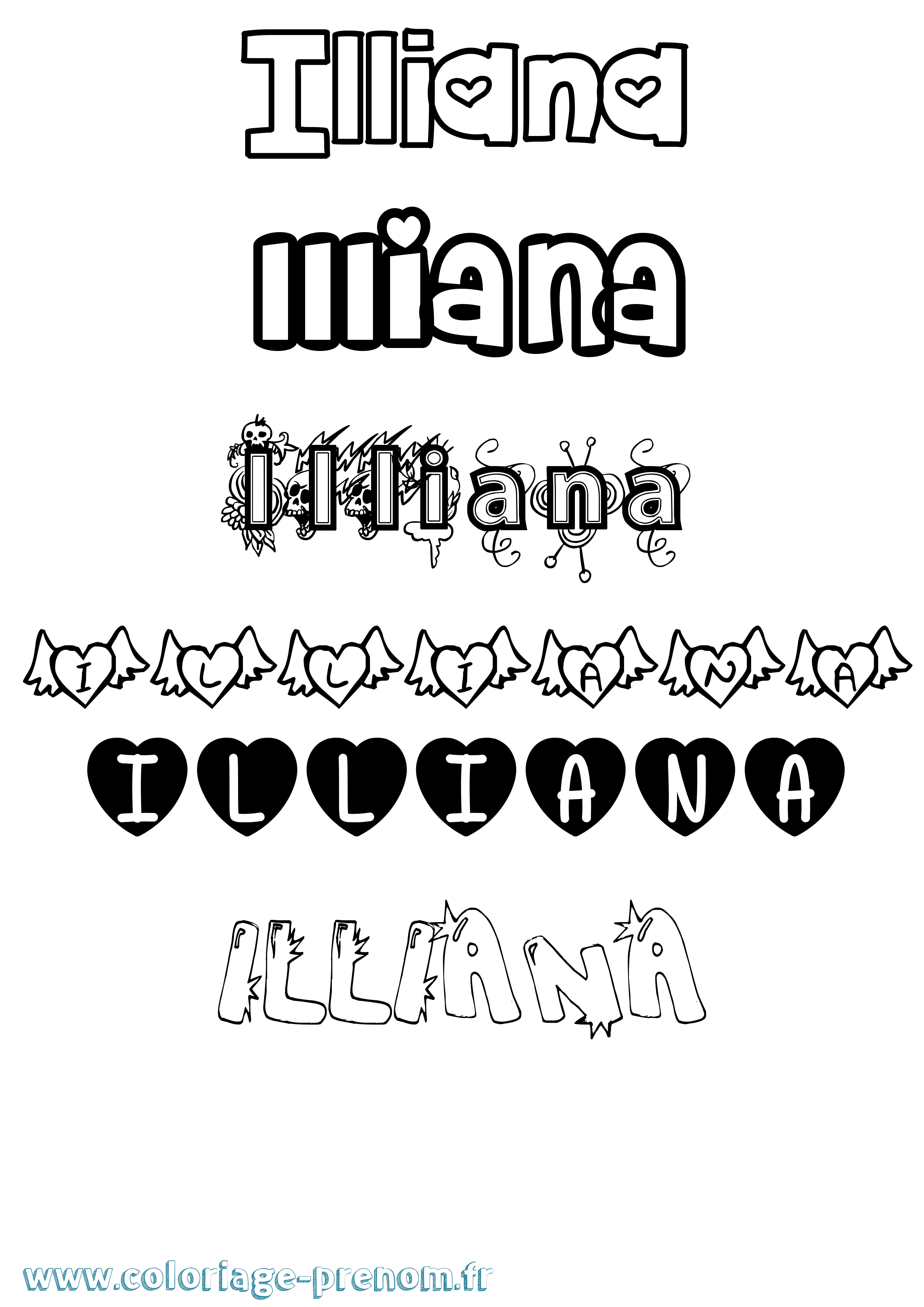 Coloriage Illiana Girly Coloriage prénom Illiana Girly