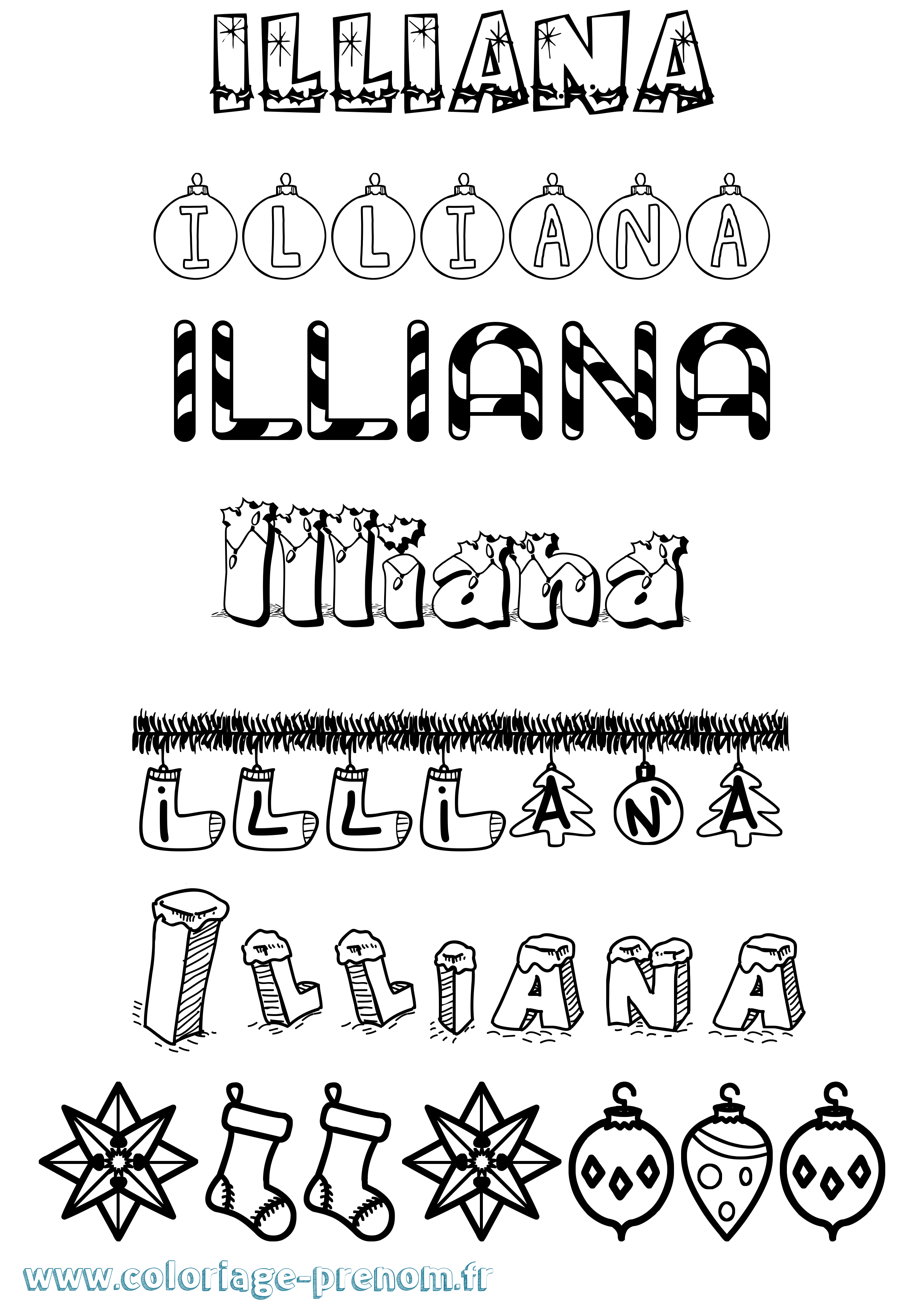 Coloriage Illiana Noël Coloriage prénom Illiana Noël