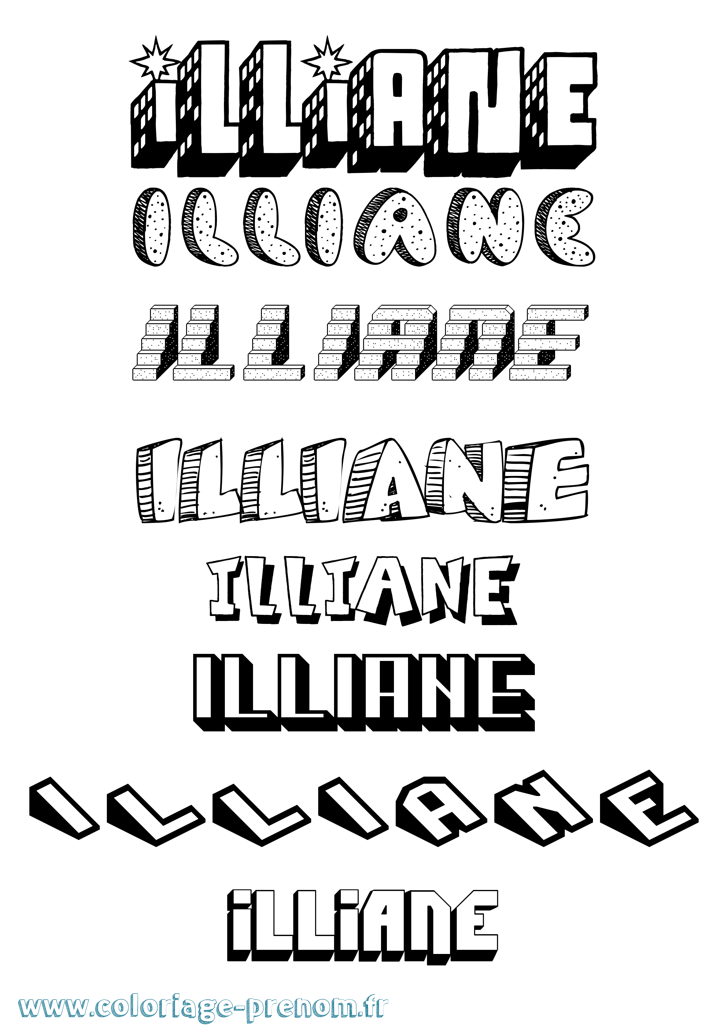 Coloriage Illiane Effet 3D Coloriage prénom Illiane Effet 3D