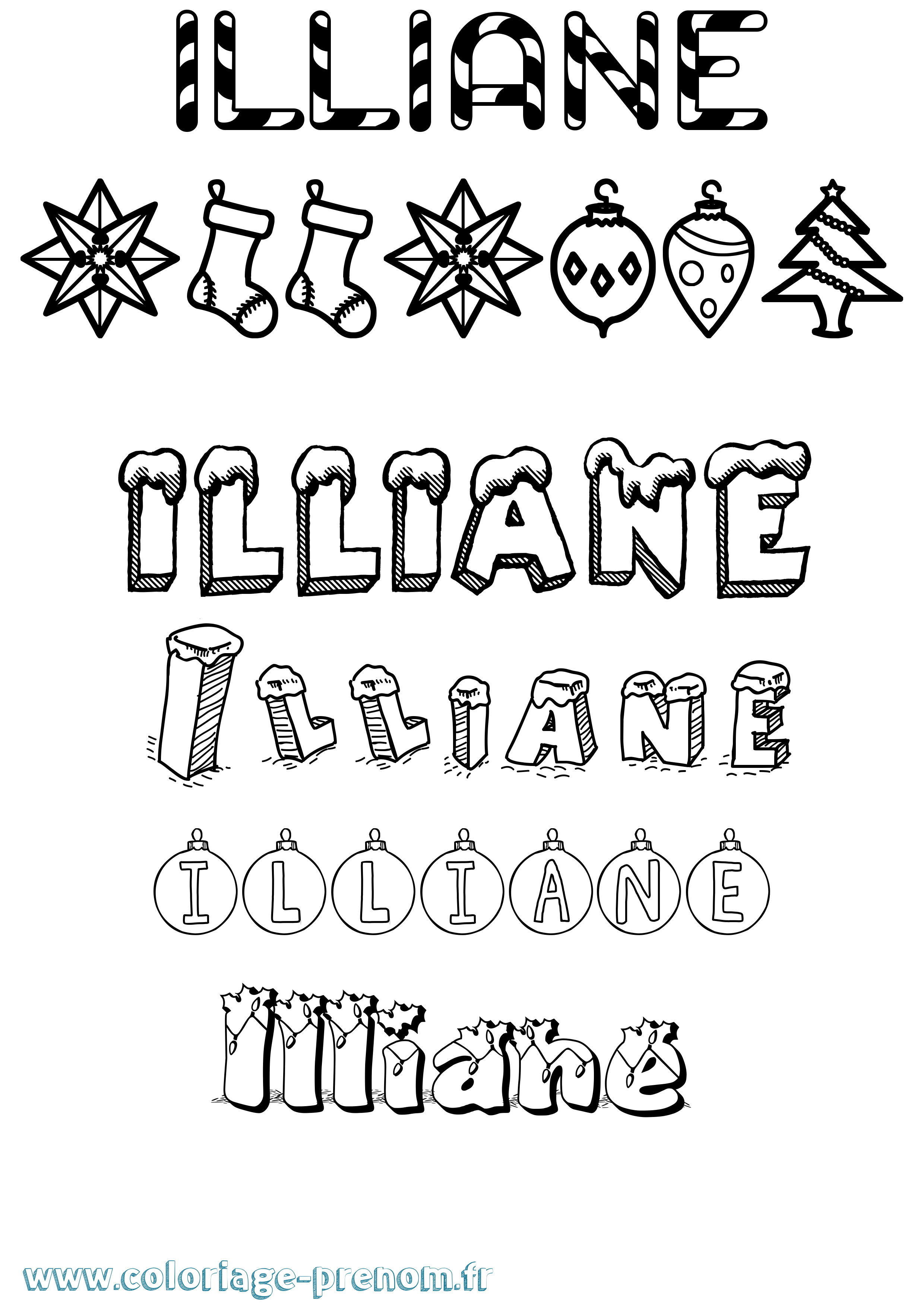 Coloriage Illiane Noël Coloriage prénom Illiane Noël