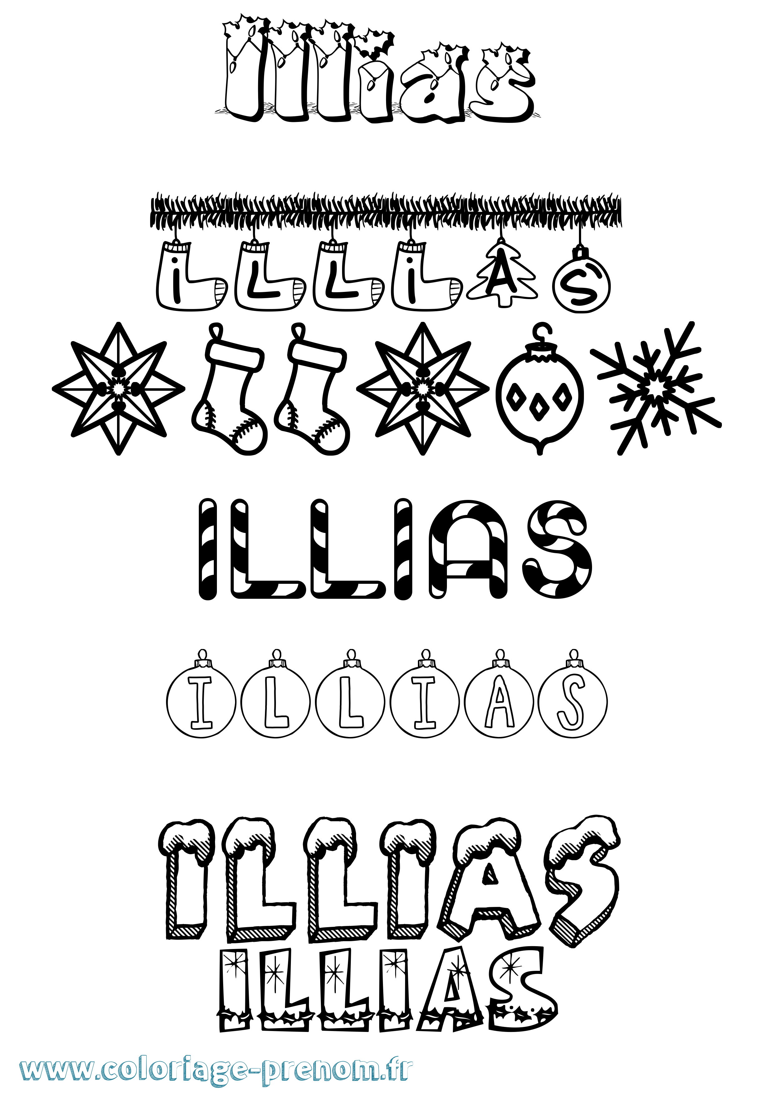 Coloriage Illias Noël Coloriage prénom Illias Noël