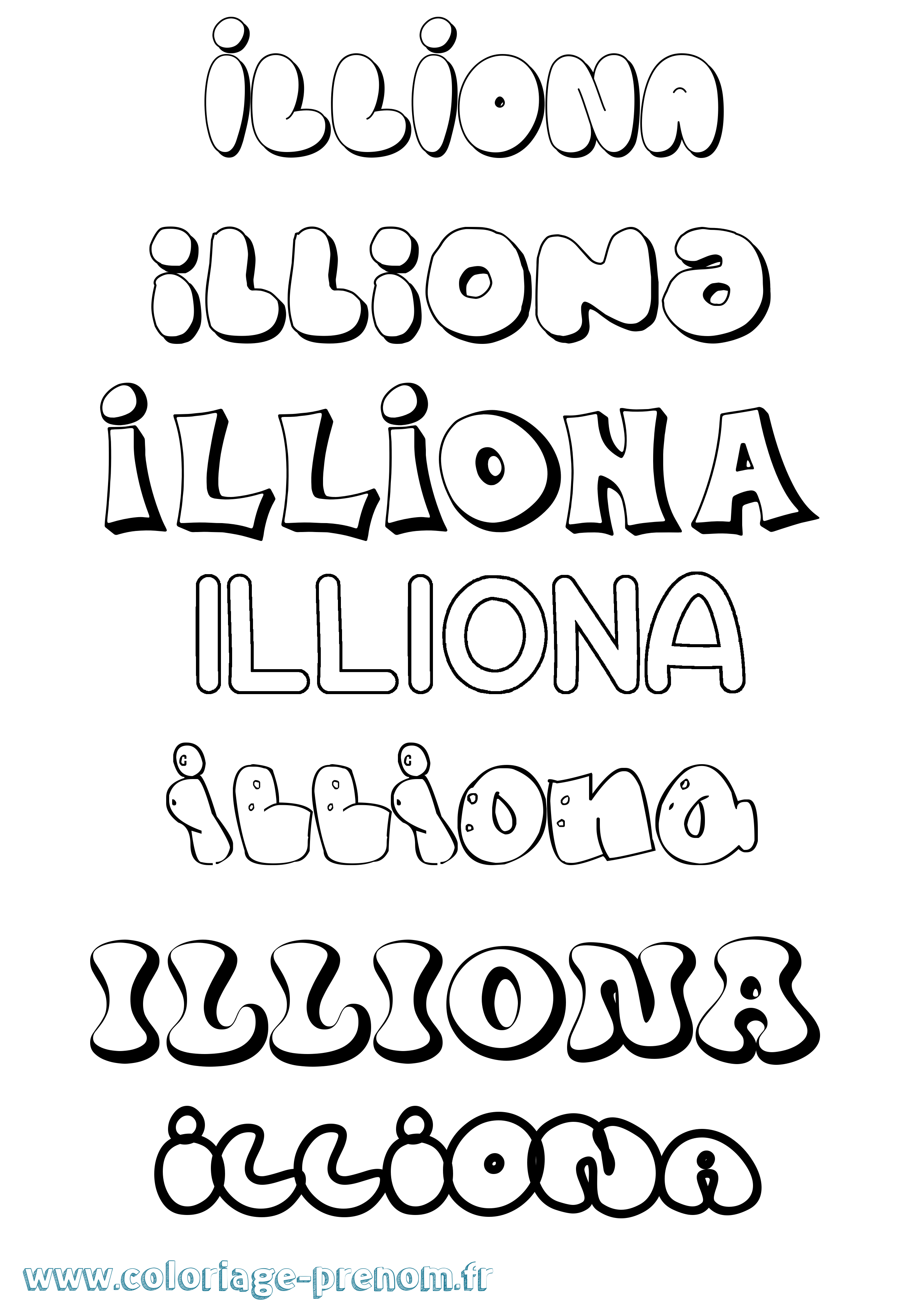 Coloriage Illiona Bubble Coloriage prénom Illiona Bubble