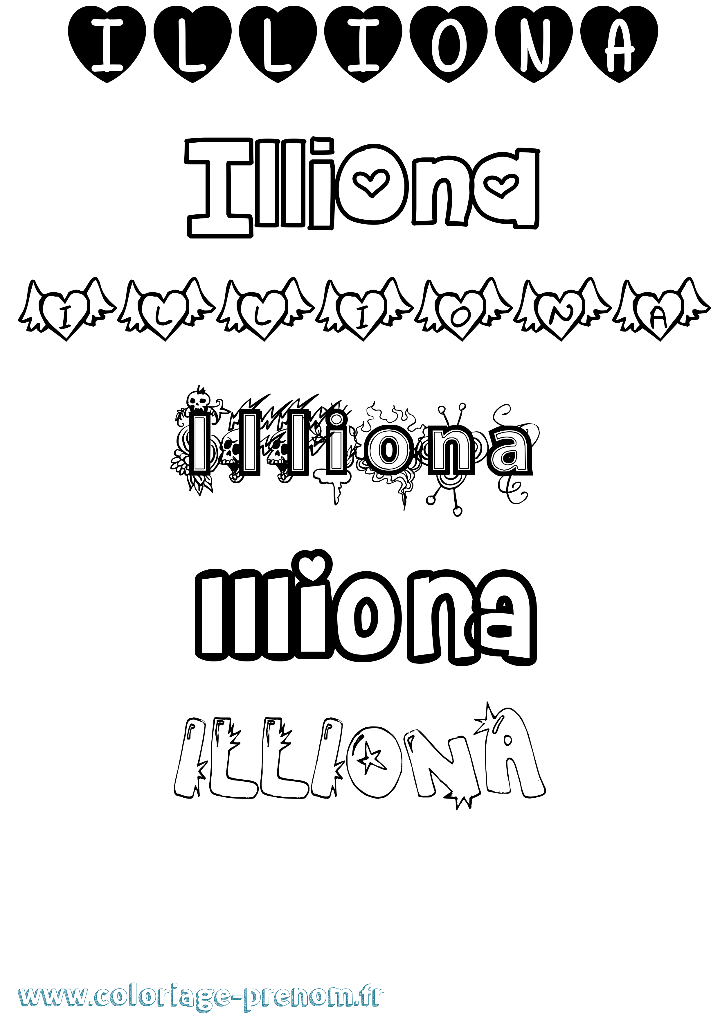 Coloriage Illiona Girly Coloriage prénom Illiona Girly