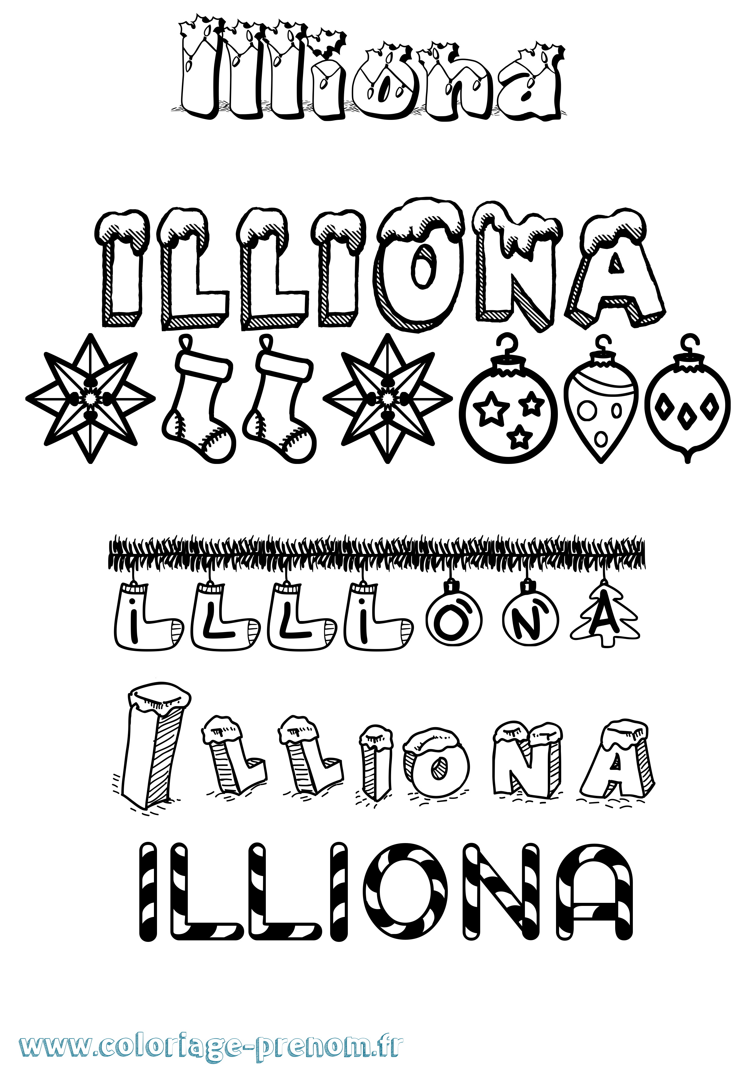 Coloriage Illiona Noël Coloriage prénom Illiona Noël