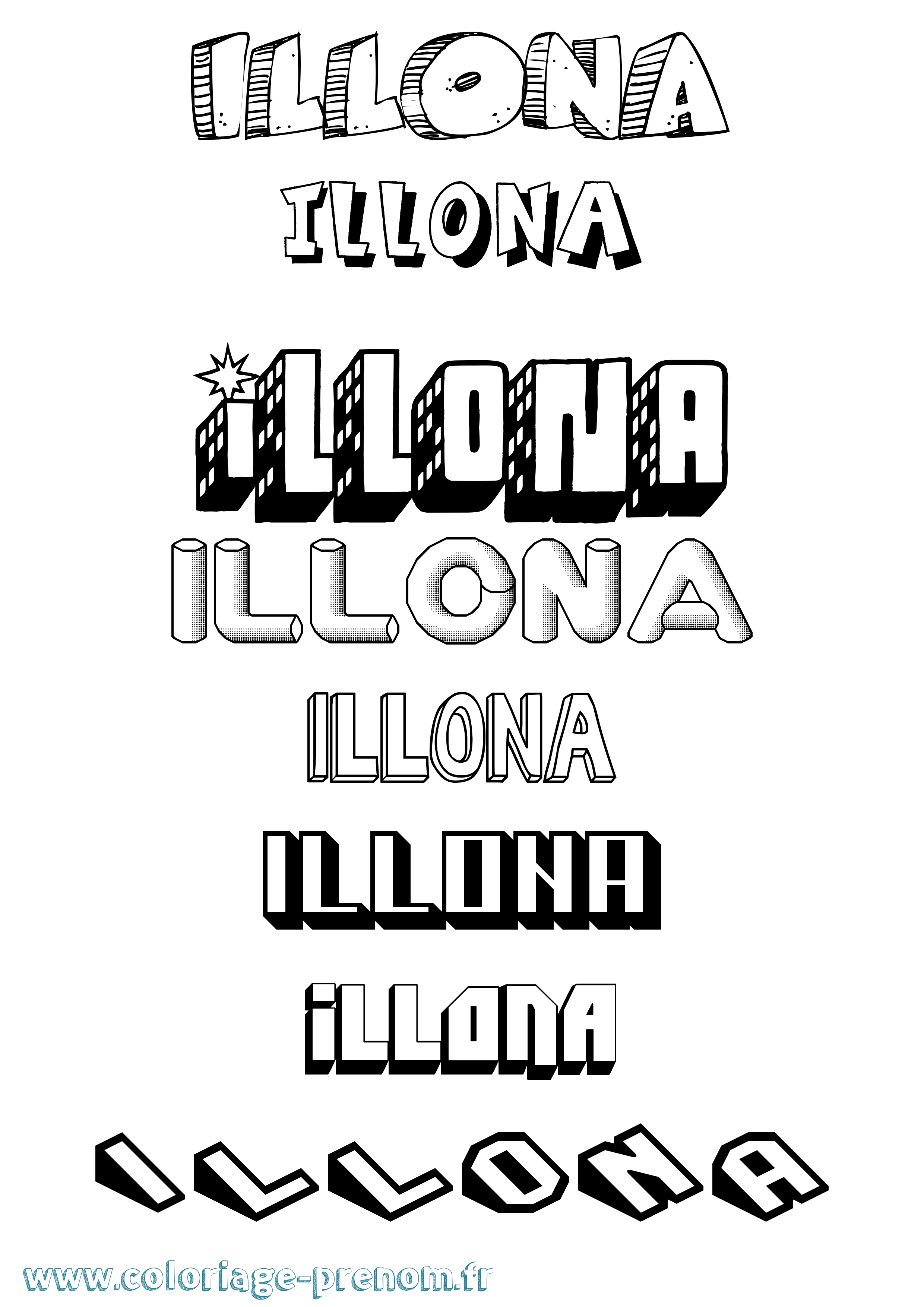 Coloriage Illona Effet 3D Coloriage prénom Illona Effet 3D