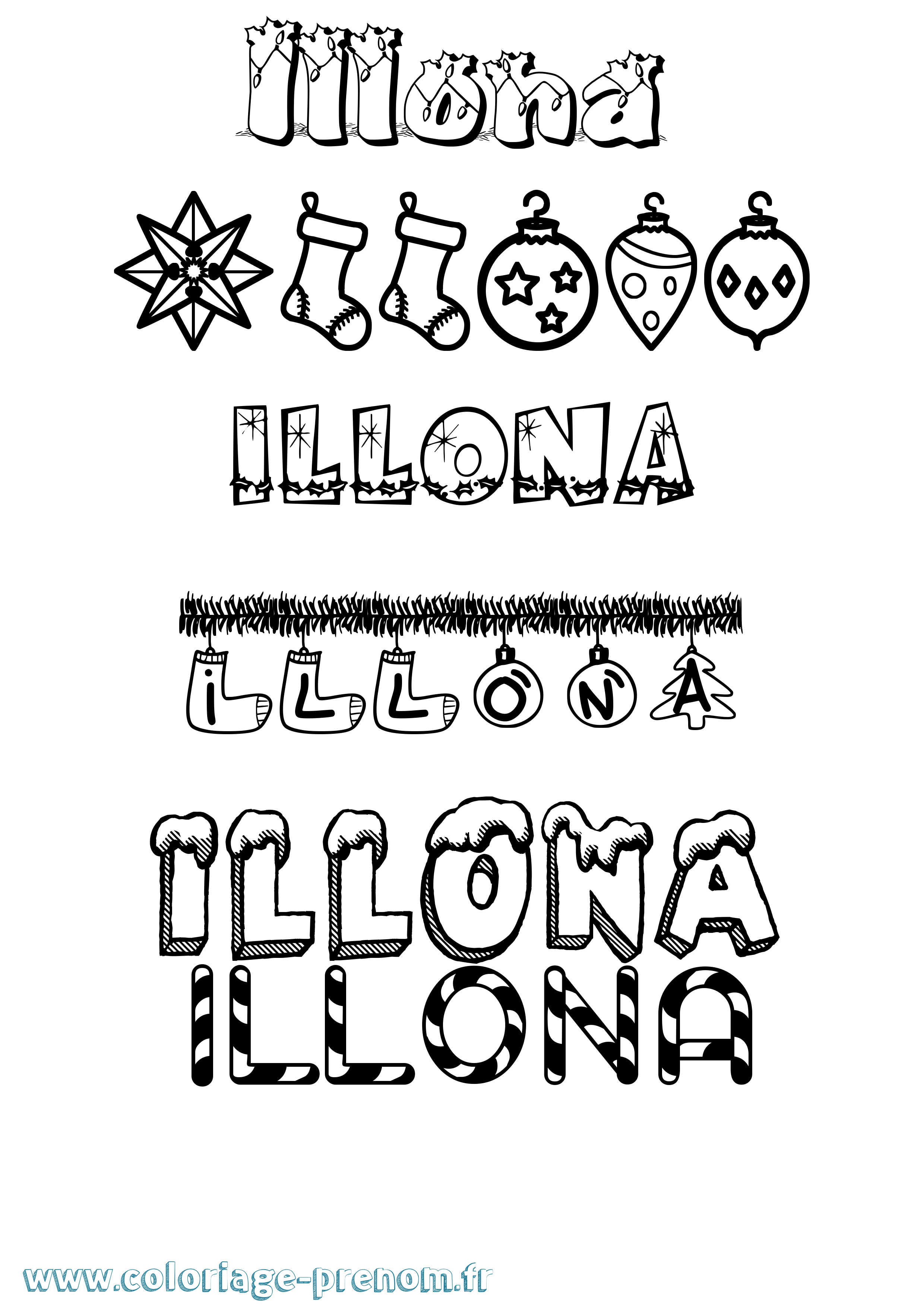 Coloriage Illona Noël Coloriage prénom Illona Noël
