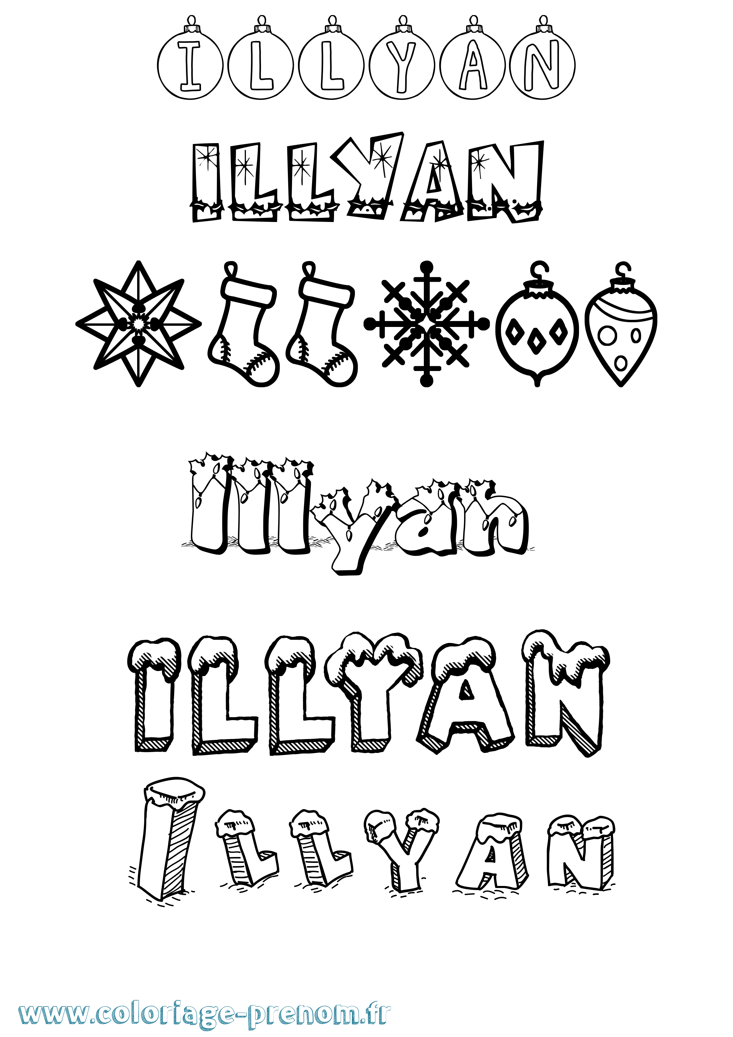 Coloriage Illyan Noël Coloriage prénom Illyan Noël