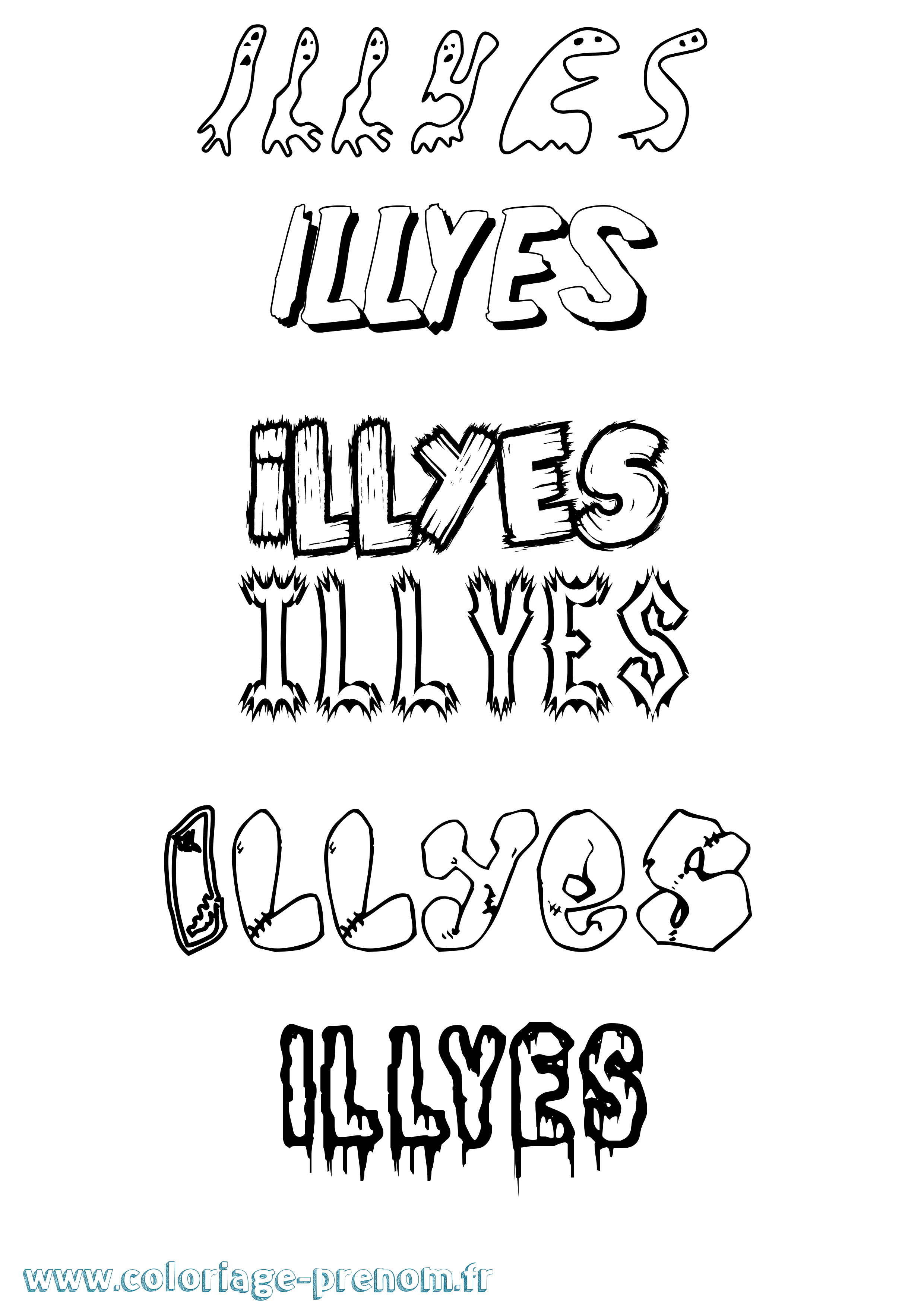 Coloriage Illyes Frisson Coloriage prénom Illyes Frisson