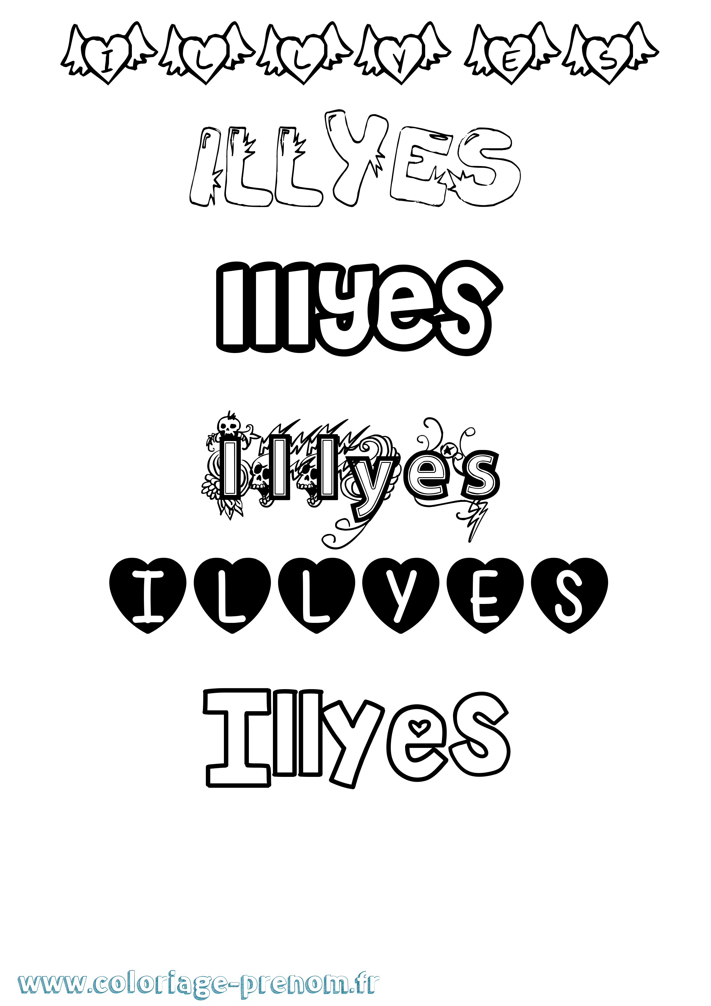 Coloriage Illyes Girly Coloriage prénom Illyes Girly